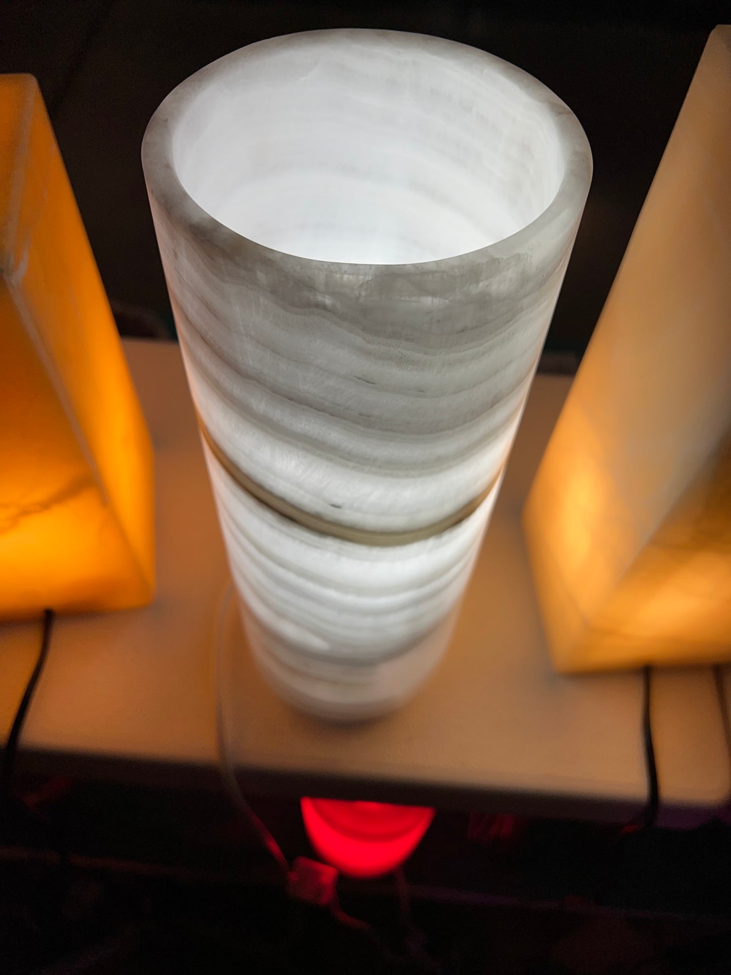 Translucent White Onyx Pillar Cylinder Lamp/Elegant Stone Lamp/ Table Lamp/One of a kind  Lamp/Exquisite Lamp/Night Lamp12X5"Gift for her