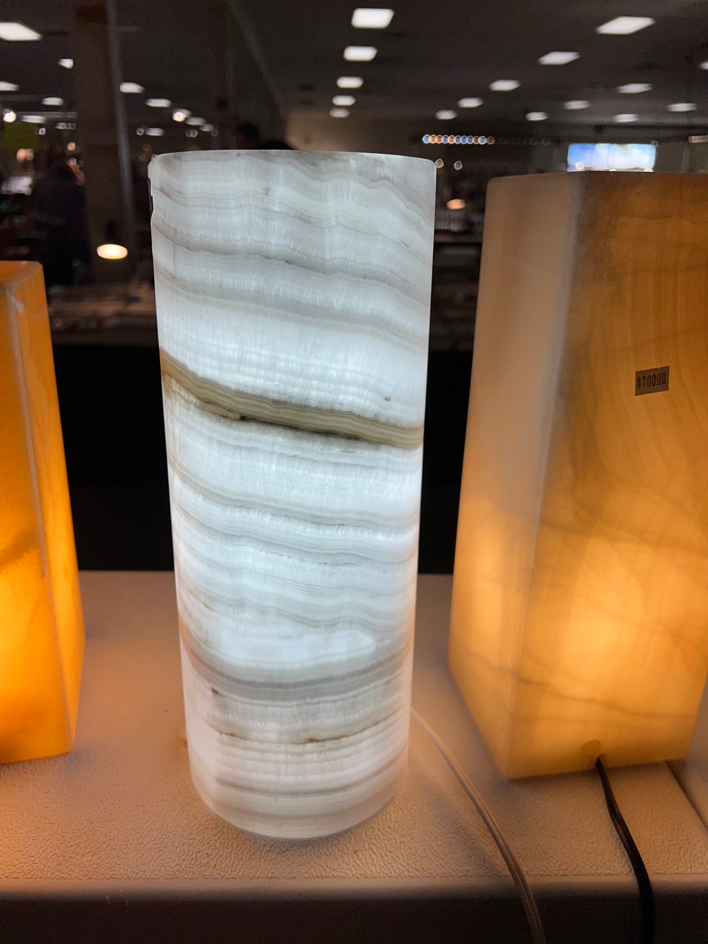 Translucent White Onyx Pillar Cylinder Lamp/Elegant Stone Lamp/ Table Lamp/One of a kind  Lamp/Exquisite Lamp/Night Lamp12X5"Gift for her