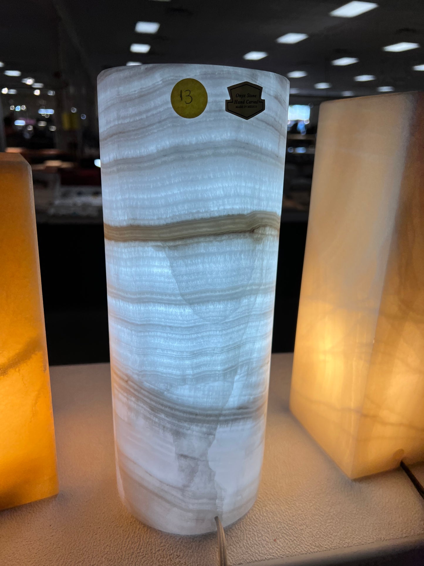 Translucent White Onyx Pillar Cylinder Lamp/Elegant Stone Lamp/ Table Lamp/One of a kind  Lamp/Exquisite Lamp/Night Lamp12X5"Gift for her