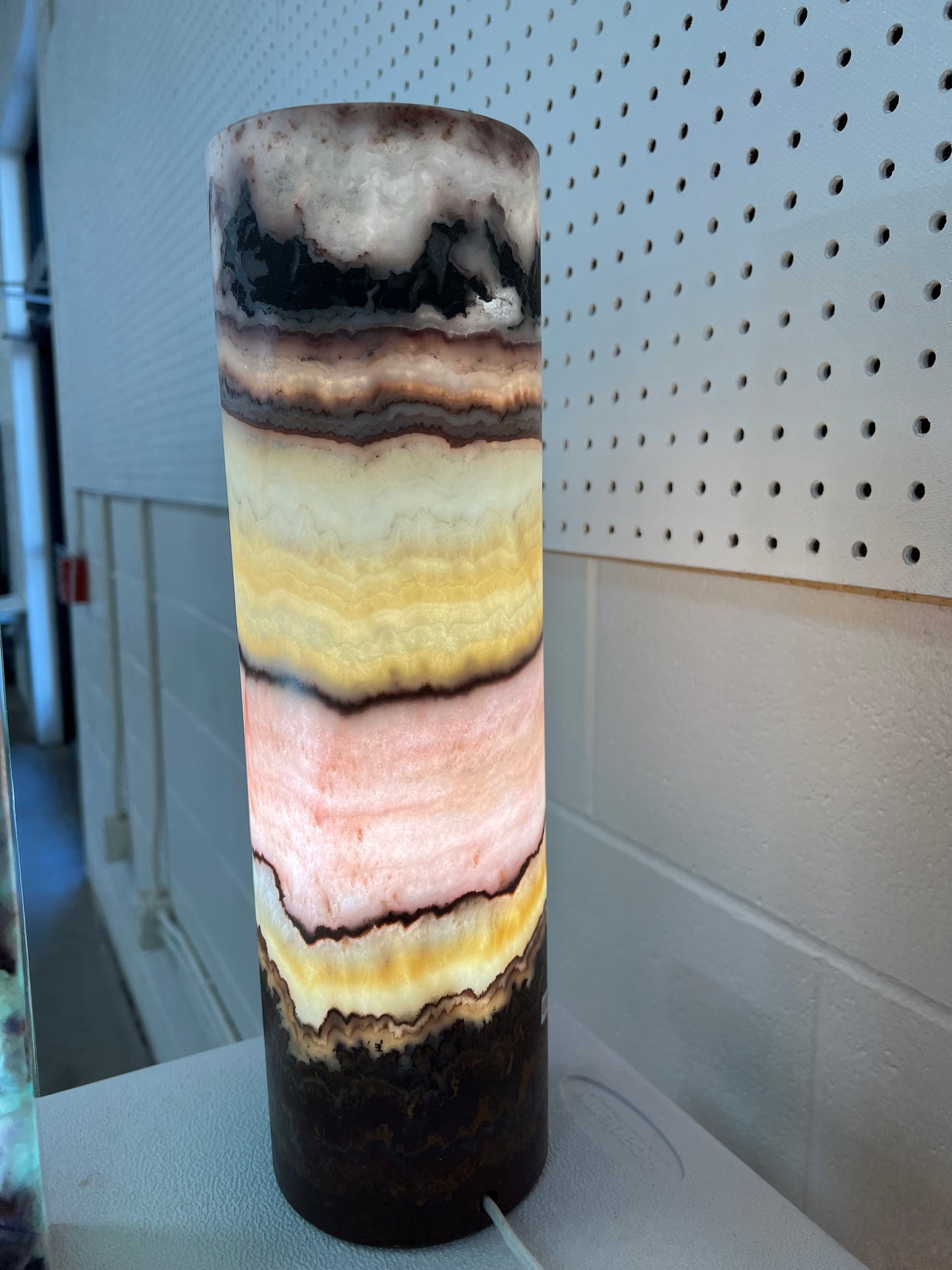 Hand Carved Pink Serpentine Onyx Cylinder Lamp 15.5"X5"/Pink Crystal Lamp/Crystal Lamp/Crystal Tower Lamp-Perfect Gift for her/Gift for Mom