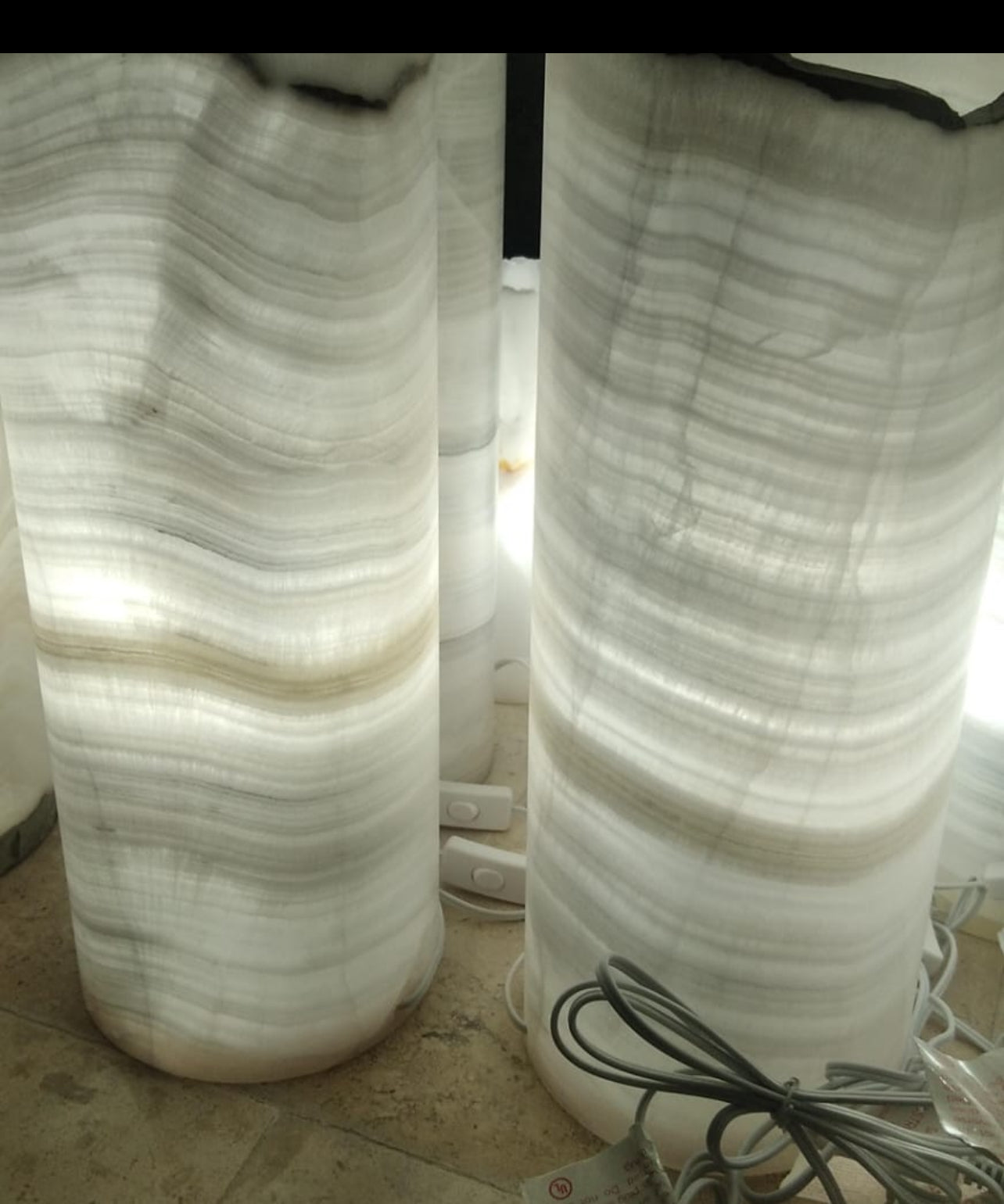 Translucent White Onyx Pillar Cylinder Lamp/Elegant Stone Lamp/ Table Lamp/One of a kind  Lamp/Exquisite Lamp/Night Lamp12X5"Gift for her