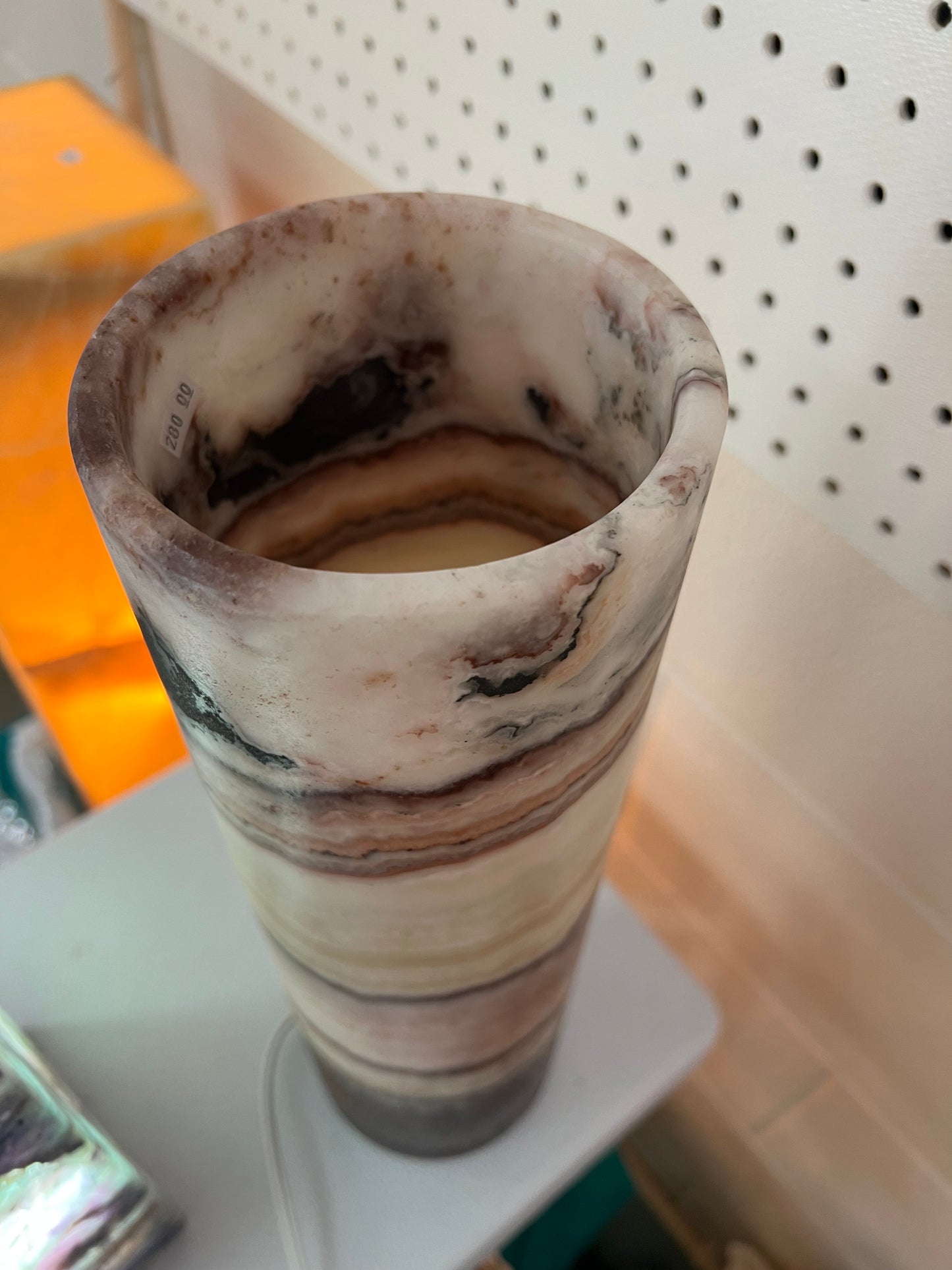 Hand Carved Pink Serpentine Onyx Cylinder Lamp 15.5"X5"/Pink Crystal Lamp/Crystal Lamp/Crystal Tower Lamp-Perfect Gift for her/Gift for Mom