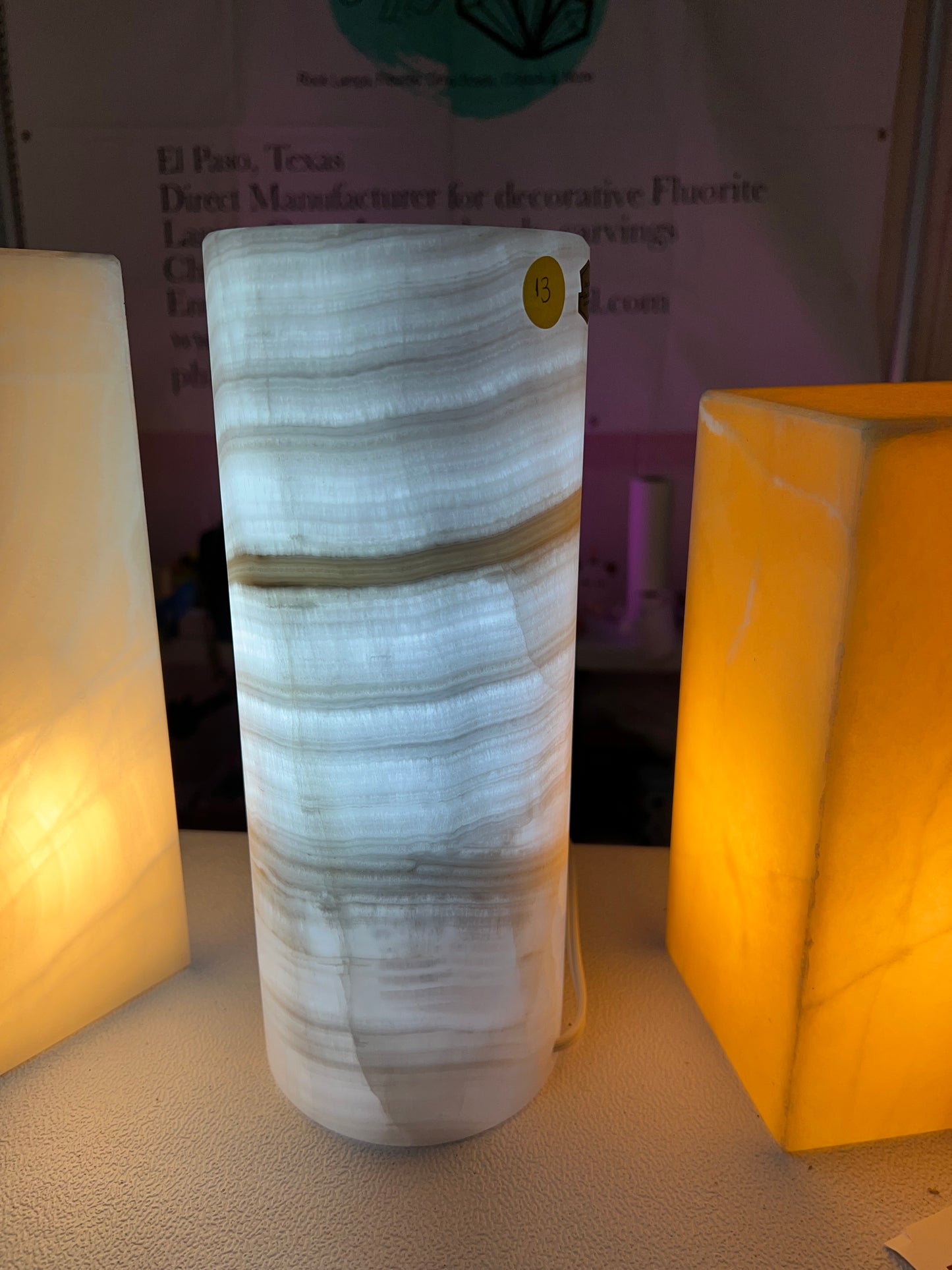 Translucent White Onyx Pillar Cylinder Lamp/Elegant Stone Lamp/ Table Lamp/One of a kind  Lamp/Exquisite Lamp/Night Lamp12X5"Gift for her