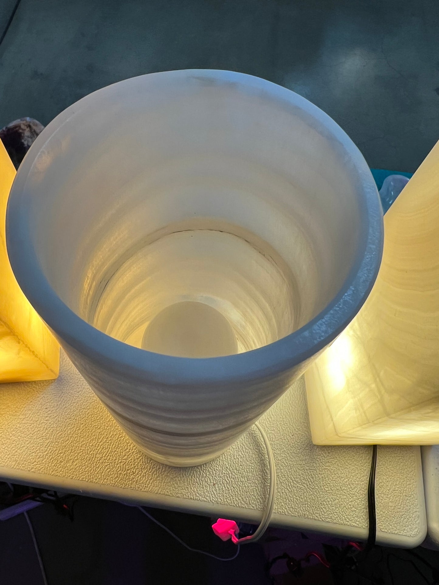 Translucent White Onyx Pillar Cylinder Lamp/Elegant Stone Lamp/ Table Lamp/One of a kind  Lamp/Exquisite Lamp/Night Lamp12X5"Gift for her