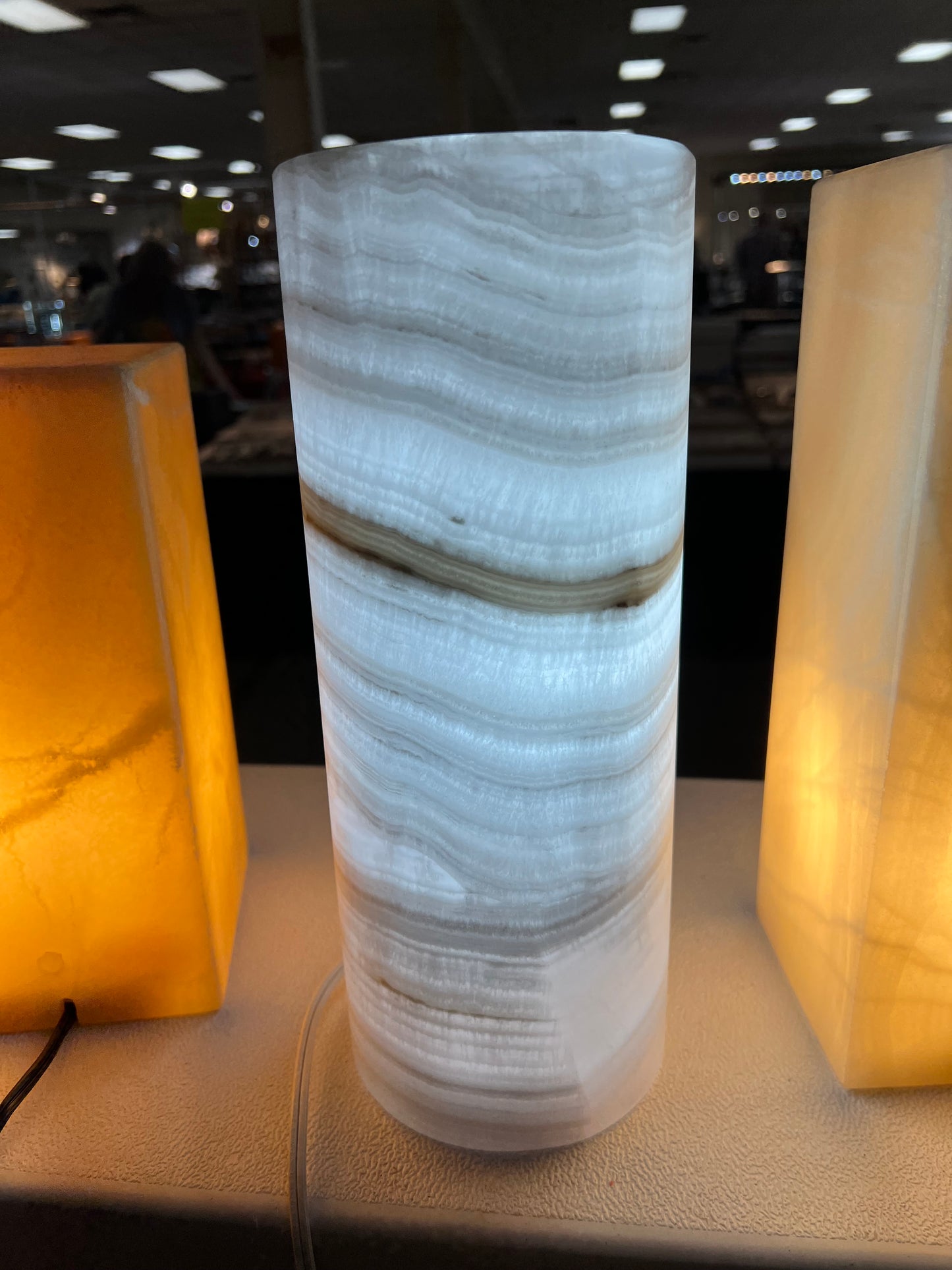Translucent White Onyx Pillar Cylinder Lamp/Elegant Stone Lamp/ Table Lamp/One of a kind  Lamp/Exquisite Lamp/Night Lamp12X5"Gift for her