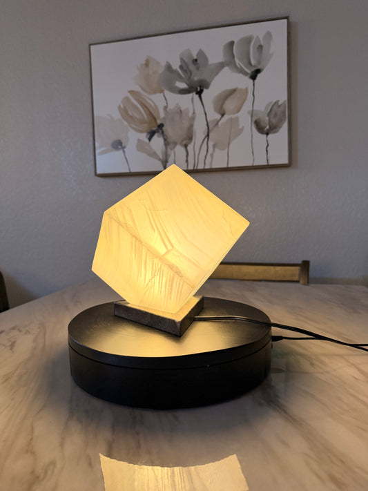 Elegant Cube Shape Night Light /Translucent White Onyx Lamp /Fancy Stone Lamp/ Table Lamp/One of a kind Stone Lamp/6"X6"X 6"