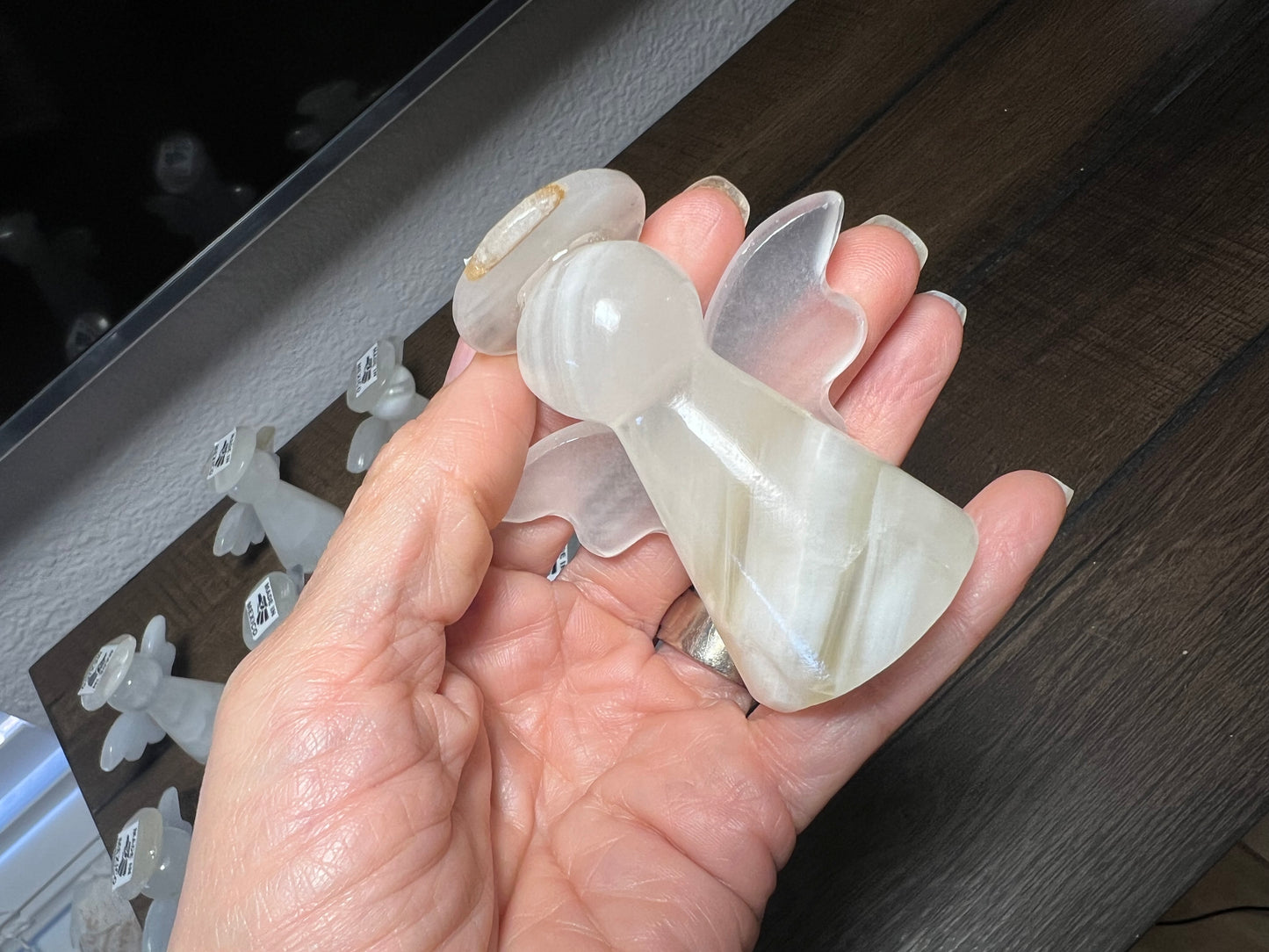 Crystal Angel Carving /Onyx Angels 3" tall/Halo Angels/White Onyx Angels /Decorative Angel /Hand Carved