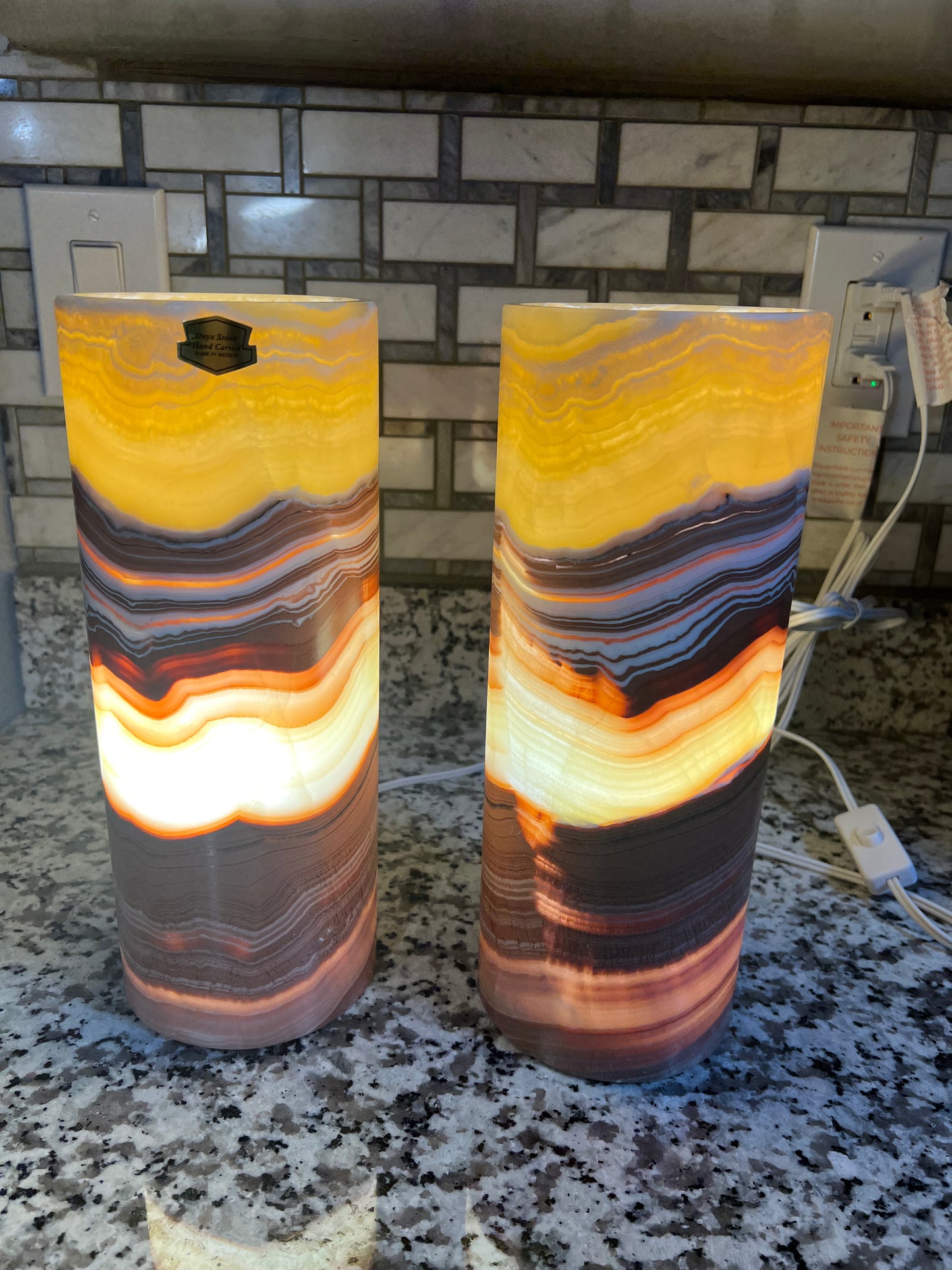 Petite Tangerine Cylinder Onyx Lamp 12"X5"/Crystal Lamp/Crystal tower lamp/Desk Lamp/Nightstand Lamp/Stone Lamp/Beautiful Lamp