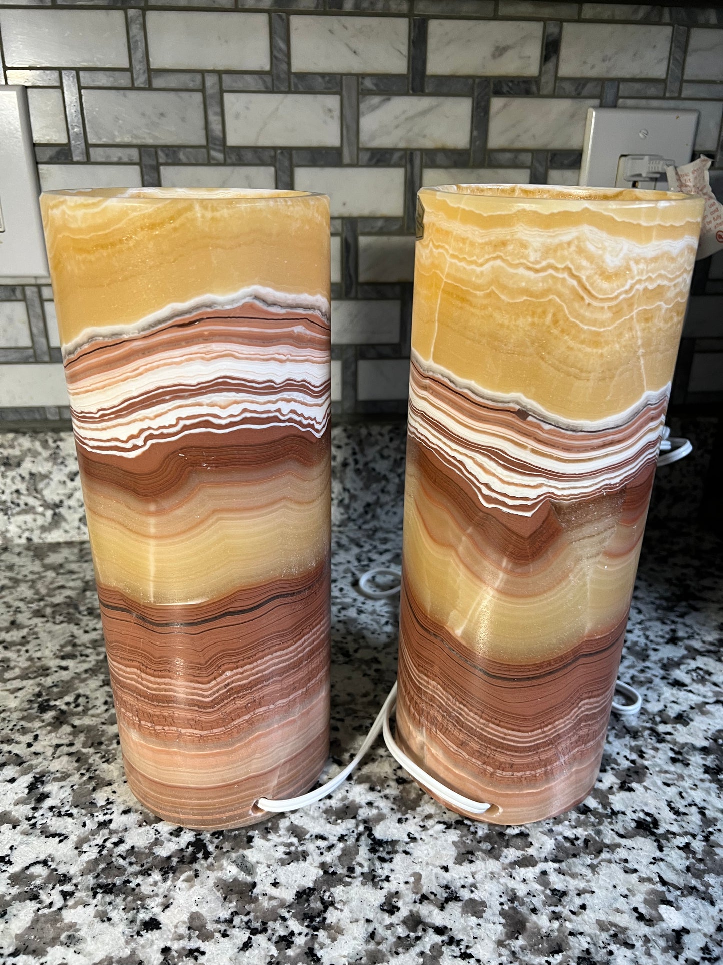 Petite Tangerine Cylinder Onyx Lamp 12"X5"/Crystal Lamp/Crystal tower lamp/Desk Lamp/Nightstand Lamp/Stone Lamp/Beautiful Lamp