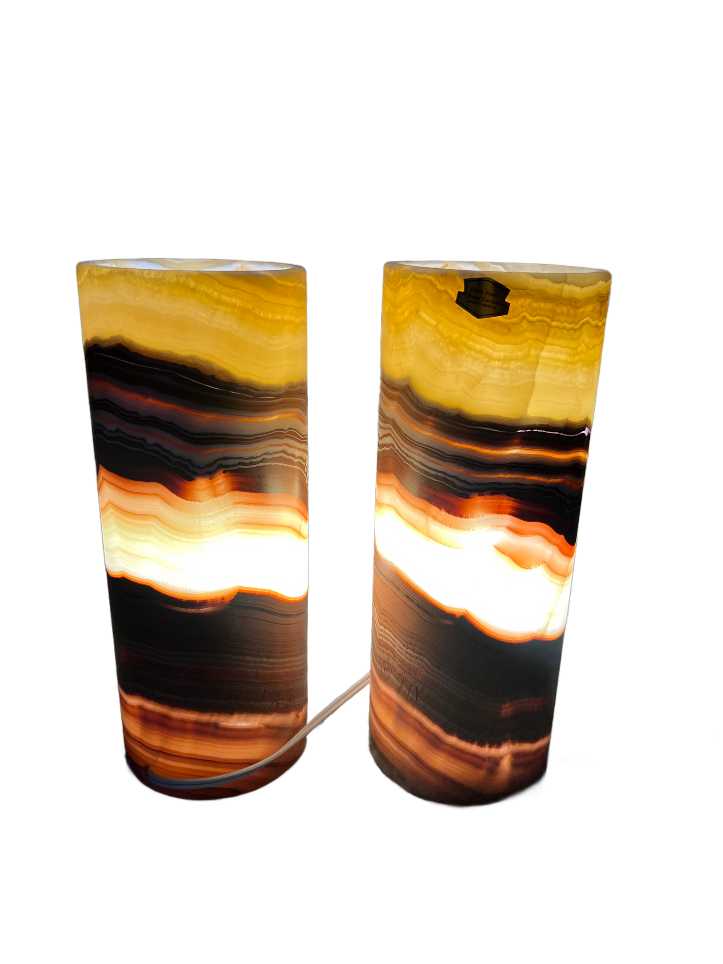 Petite Tangerine Cylinder Onyx Lamp 12"X5"/Crystal Lamp/Crystal tower lamp/Desk Lamp/Nightstand Lamp/Stone Lamp/Beautiful Lamp