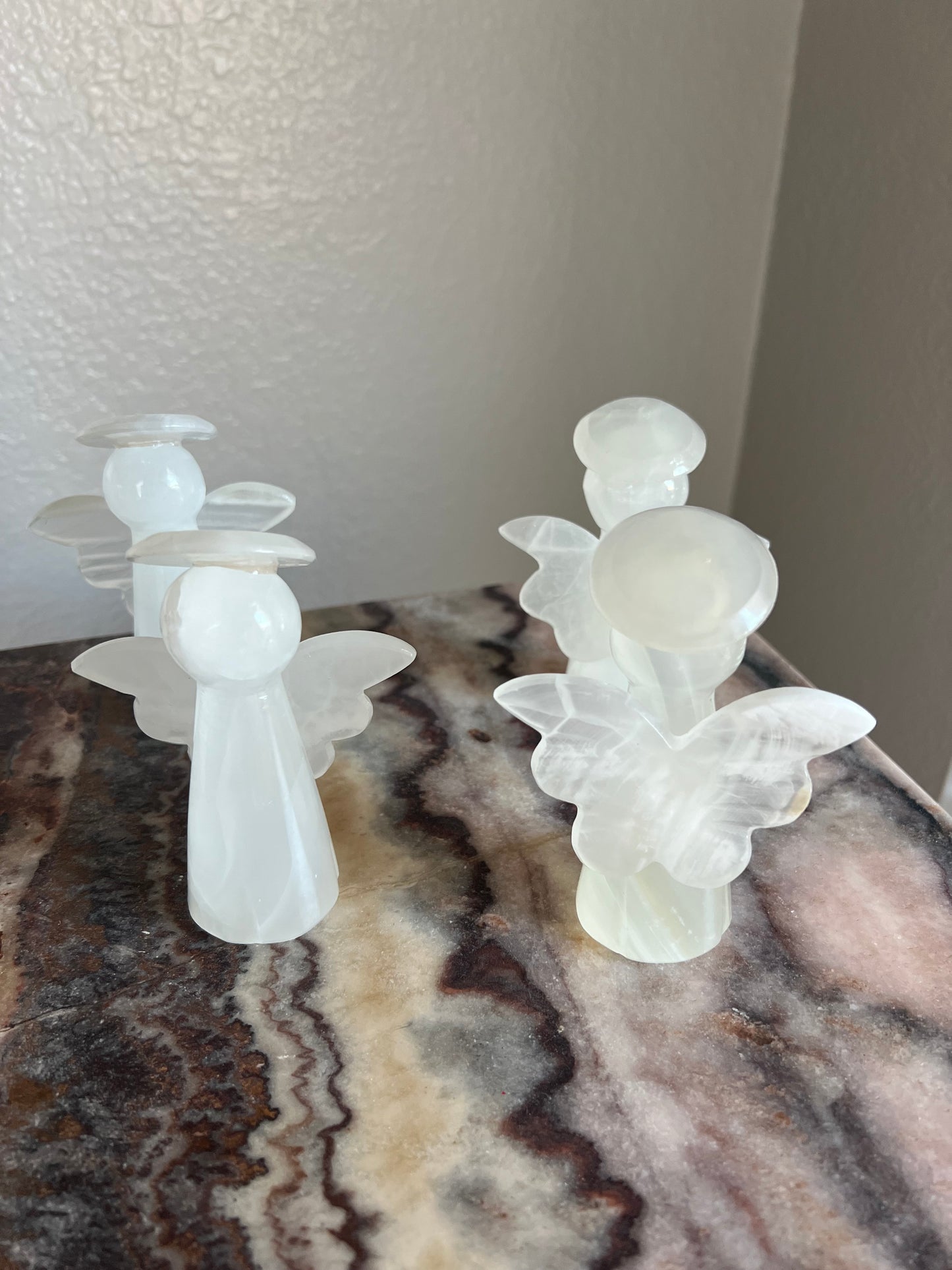 Hand Carved Banded Amber Onyx Angels 4" tall/yellow /brown onyx Angel Figurines/Angel Carving/Carved Onyx/Halo/Crystal Carved Angel/Crystal