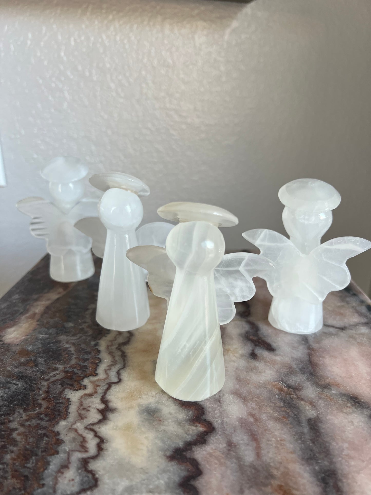 Hand Carved Banded Amber Onyx Angels 4" tall/yellow /brown onyx Angel Figurines/Angel Carving/Carved Onyx/Halo/Crystal Carved Angel/Crystal