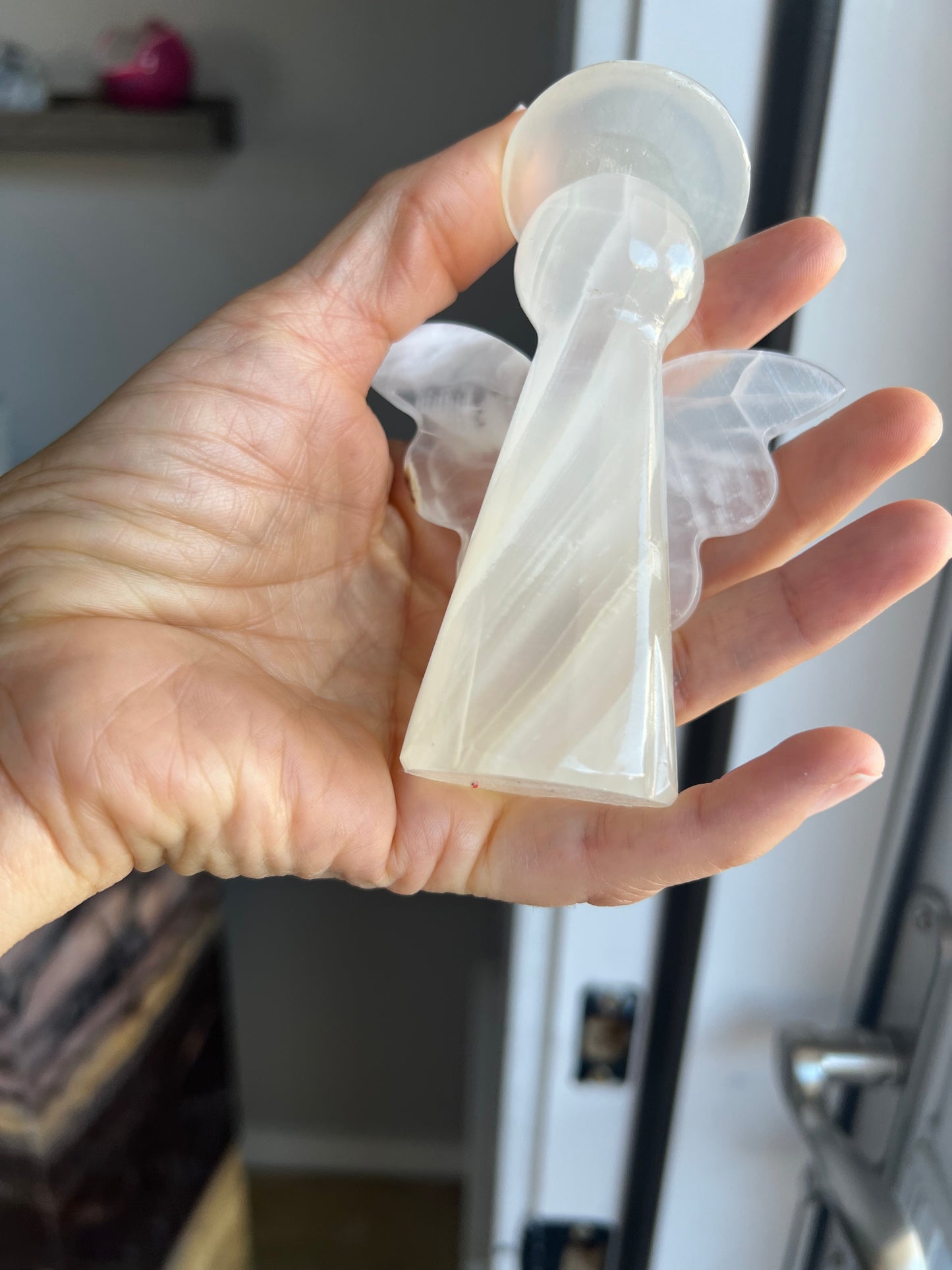 Hand Carved Banded Amber Onyx Angels 4" tall/yellow /brown onyx Angel Figurines/Angel Carving/Carved Onyx/Halo/Crystal Carved Angel/Crystal