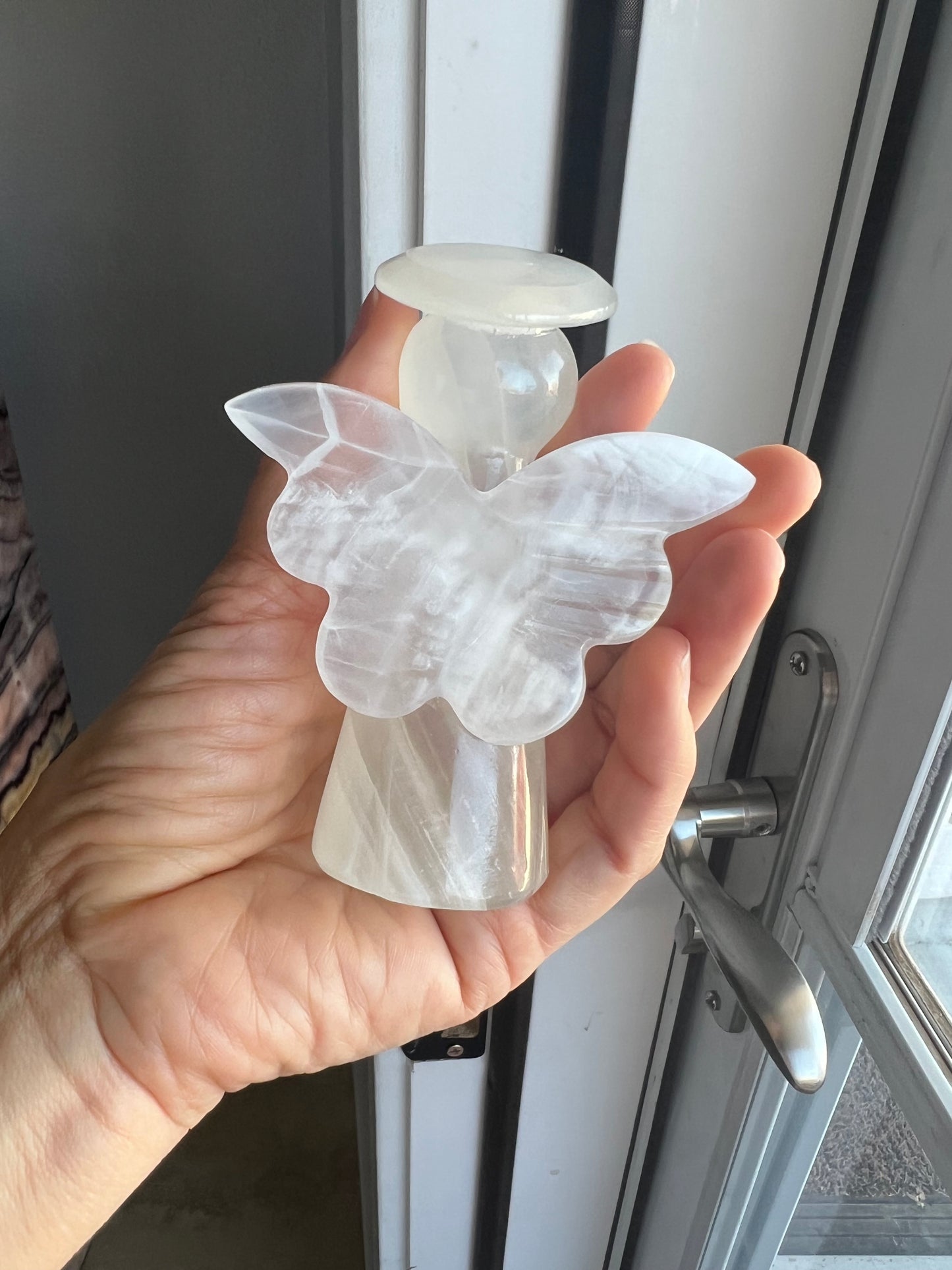 Hand Carved Banded Amber Onyx Angels 4" tall/yellow /brown onyx Angel Figurines/Angel Carving/Carved Onyx/Halo/Crystal Carved Angel/Crystal