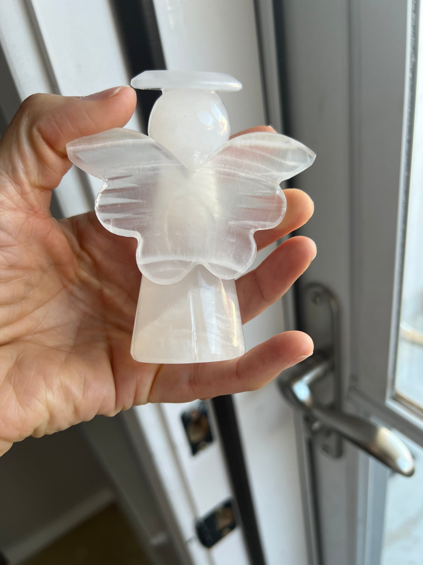 Hand Carved Banded Amber Onyx Angels 4" tall/yellow /brown onyx Angel Figurines/Angel Carving/Carved Onyx/Halo/Crystal Carved Angel/Crystal