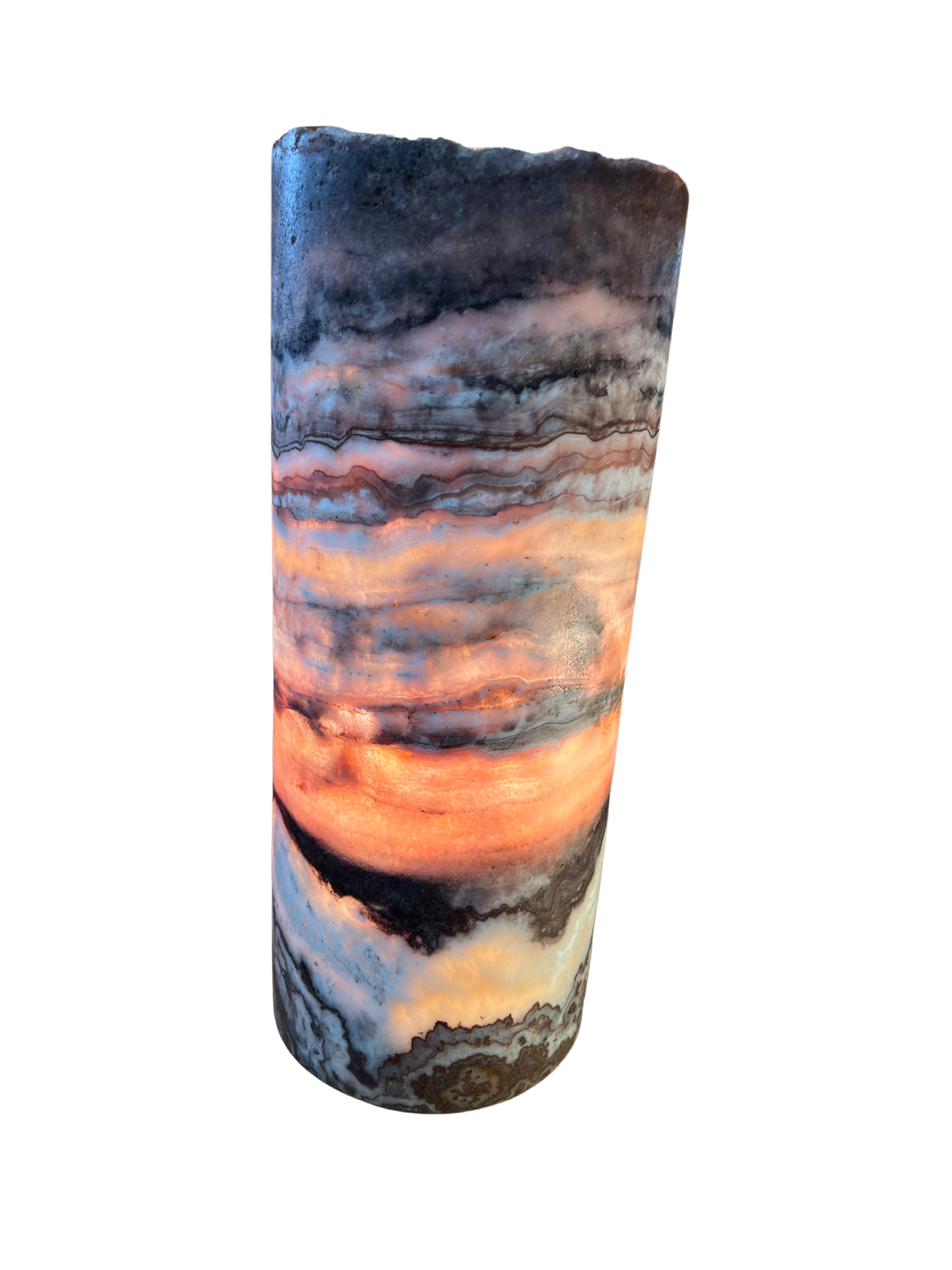 Hand Carved Pink Serpentine Onyx Cylinder Lamp 15.5"X5"/Pink Crystal Lamp/Crystal Lamp/Crystal Tower Lamp-Perfect Gift for her/Gift for Mom