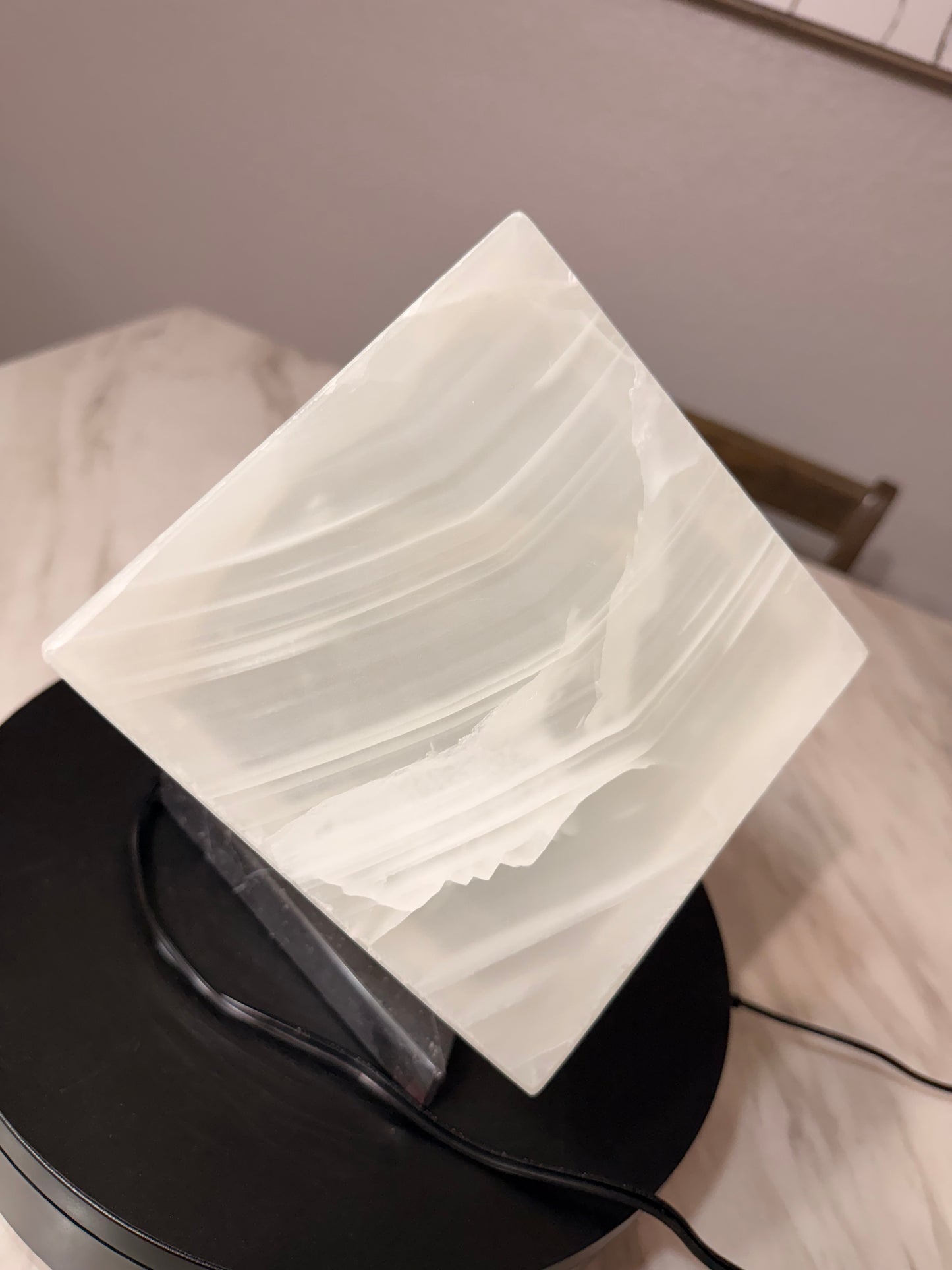 Elegant Cube Shape Night Light   /Translucent White Onyx Lamp  /Fancy Stone Lamp/ Table Lamp/One of a kind Stone Lamp/6"X6"X 6"