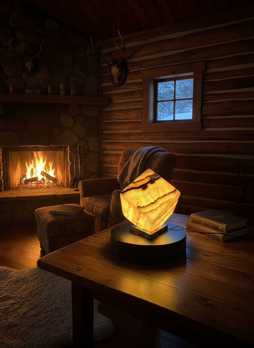 Golden Honey Onyx -Multi Color Onyx Cube Shape Lamp 6"X6"X6"" /Cute Stone Light/Night Lamp/Desk Lamp/Living Room Lamp
