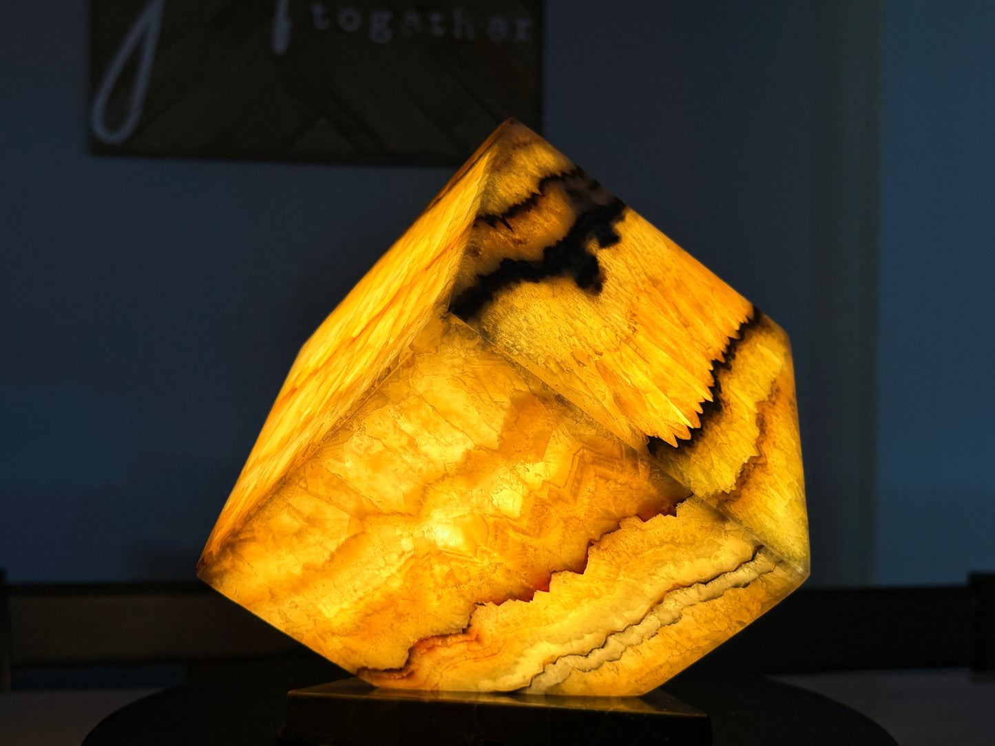 Golden Honey Onyx -Multi Color Onyx Cube Shape Lamp 6"X6"X6"" /Cute Stone Light/Night Lamp/Desk Lamp/Living Room Lamp