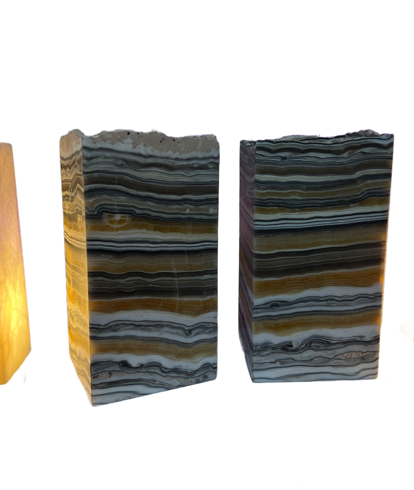 Crystal Lamps -Zebra Calcite-Phantom Calcite- Lamps-Phantom Calcite -Rustic top -perfect pair - Night Lamps- Decor Lamps -Square Shaped Onyx Lamps