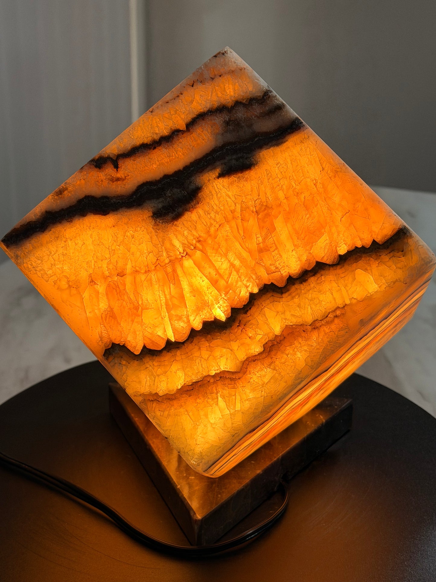 Golden Honey Onyx -Multi Color Onyx Cube Shape Lamp 6"X6"X6"" /Cute Stone Light/Night Lamp/Desk Lamp/Living Room Lamp