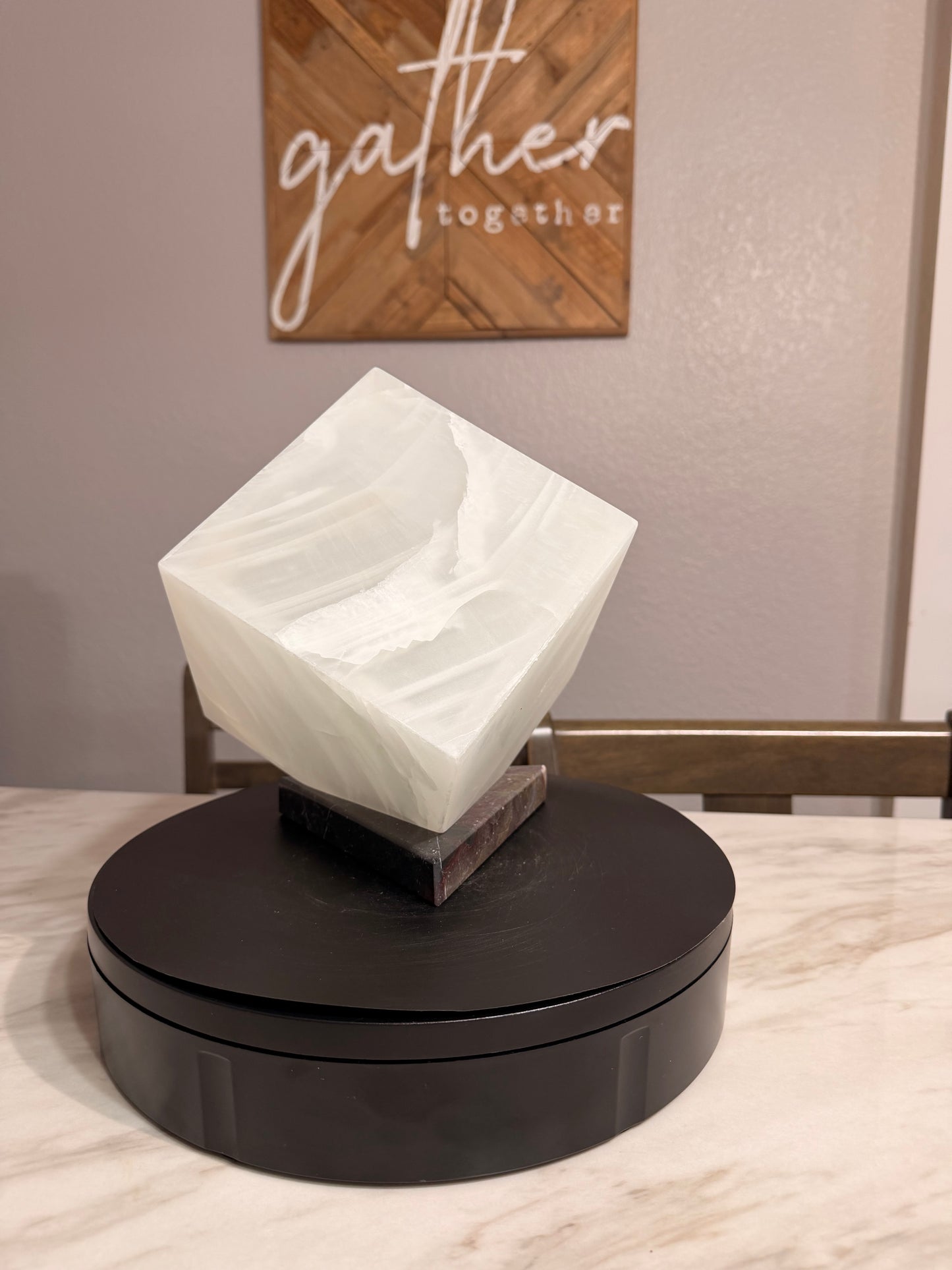 Elegant Cube Shape Night Light   /Translucent White Onyx Lamp  /Fancy Stone Lamp/ Table Lamp/One of a kind Stone Lamp/6"X6"X 6"