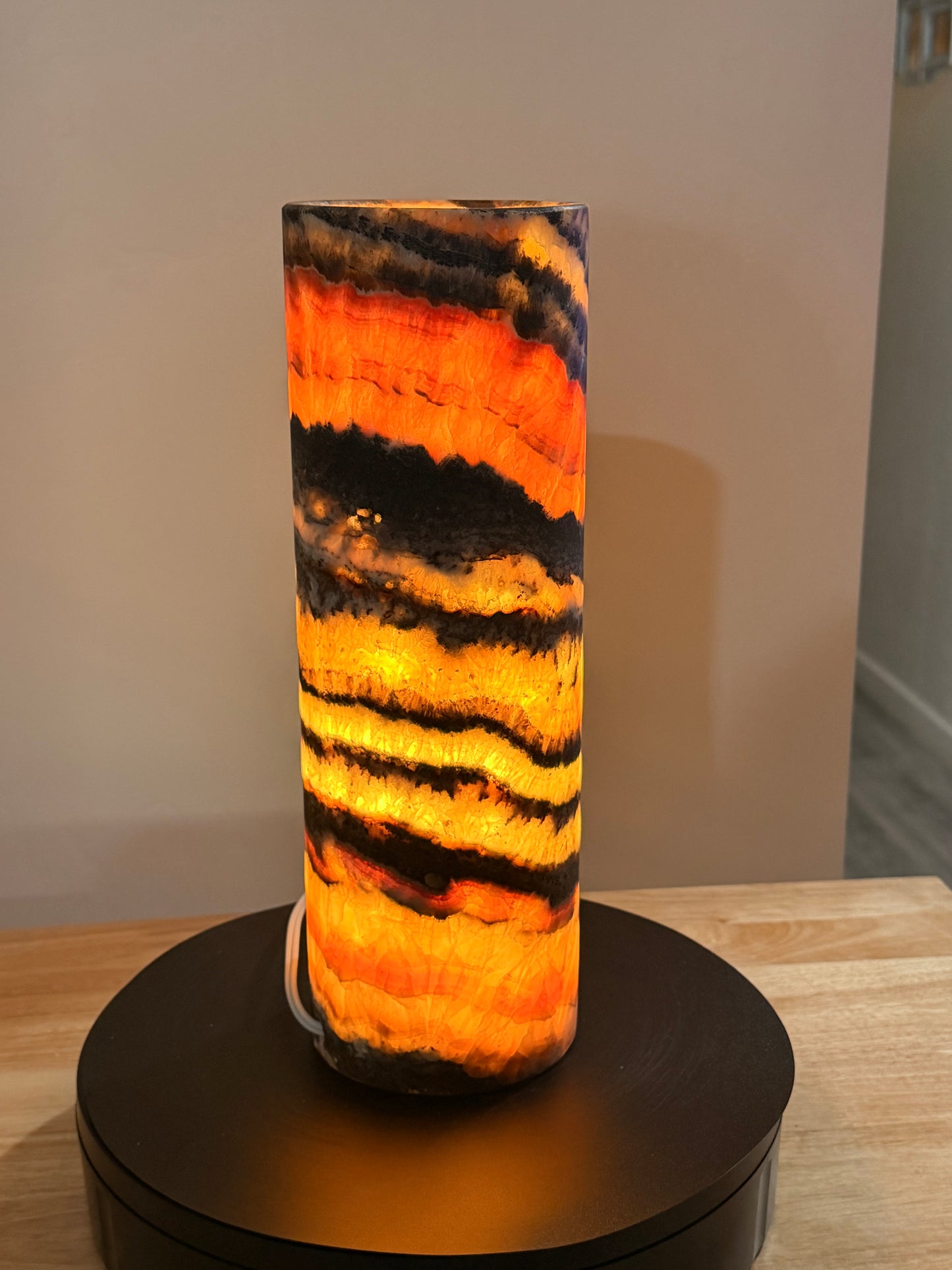 13" Tall Desk Night Light Multicolor Onyx Cylinder Lamp