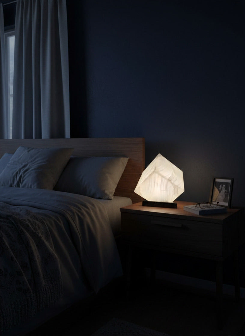 Elegant Cube Shape Night Light   /Translucent White Onyx Lamp  /Fancy Stone Lamp/ Table Lamp/One of a kind Stone Lamp/6"X6"X 6"