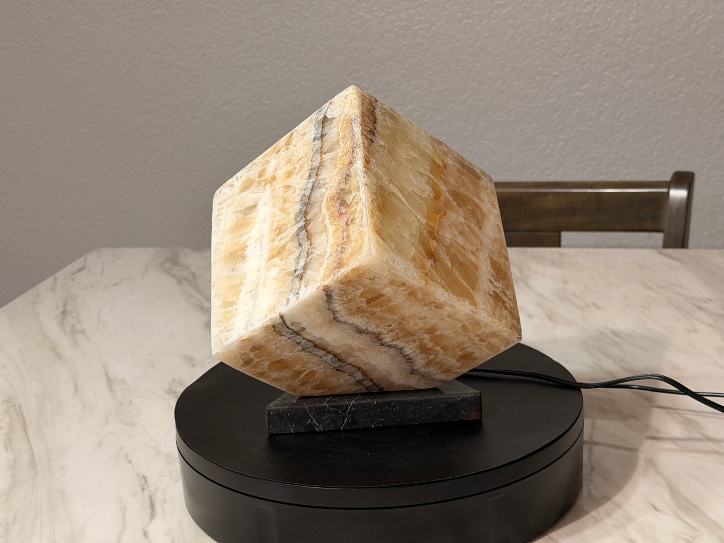 Golden Honey Onyx -Multi Color Onyx Cube Shape Lamp 6"X6"X6"" /Cute Stone Light/Night Lamp/Desk Lamp/Living Room Lamp