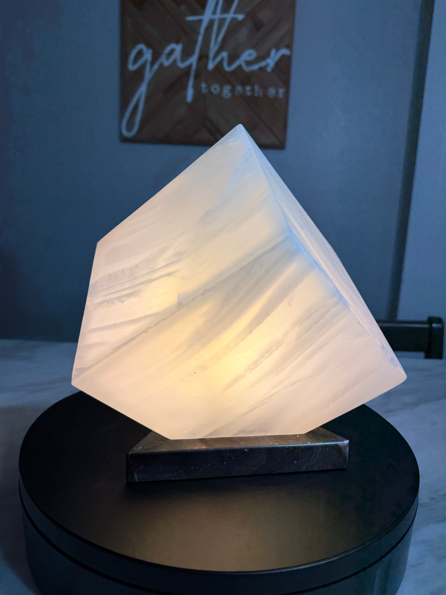 Elegant Cube Shape Night Light   /Translucent White Onyx Lamp  /Fancy Stone Lamp/ Table Lamp/One of a kind Stone Lamp/6"X6"X 6"