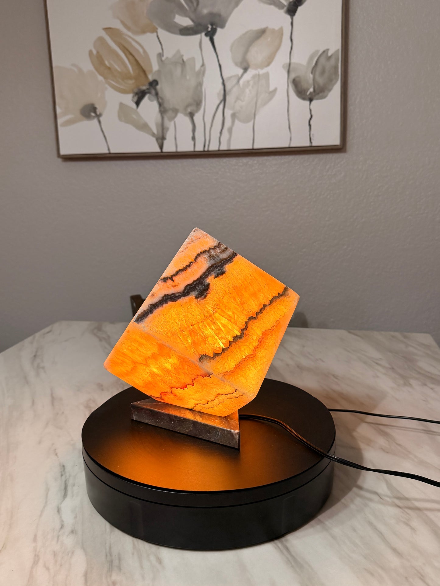 Golden Honey Onyx -Multi Color Onyx Cube Shape Lamp 6"X6"X6"" /Cute Stone Light/Night Lamp/Desk Lamp/Living Room Lamp