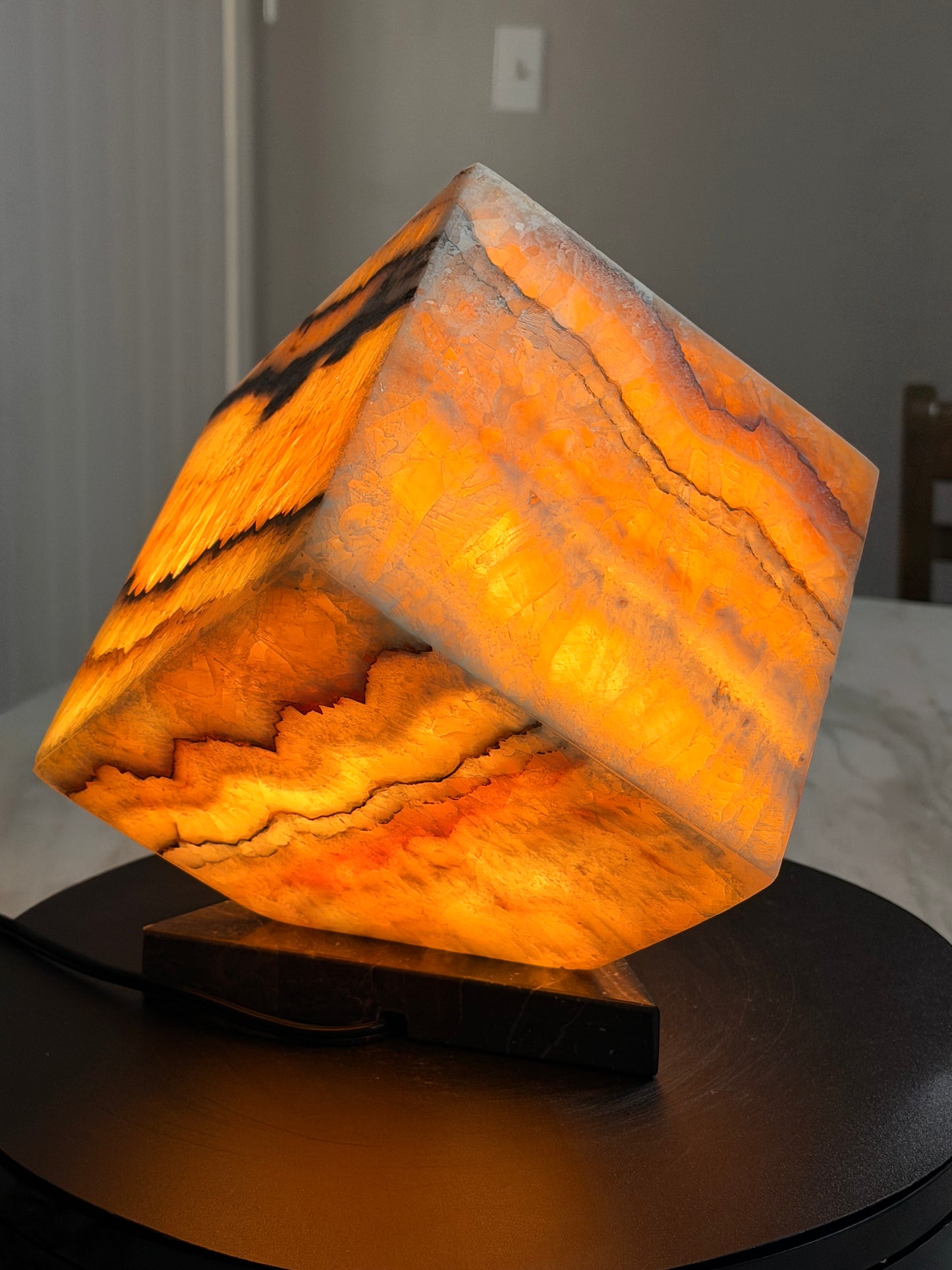 Golden Honey Onyx -Multi Color Onyx Cube Shape Lamp 6"X6"X6"" /Cute Stone Light/Night Lamp/Desk Lamp/Living Room Lamp