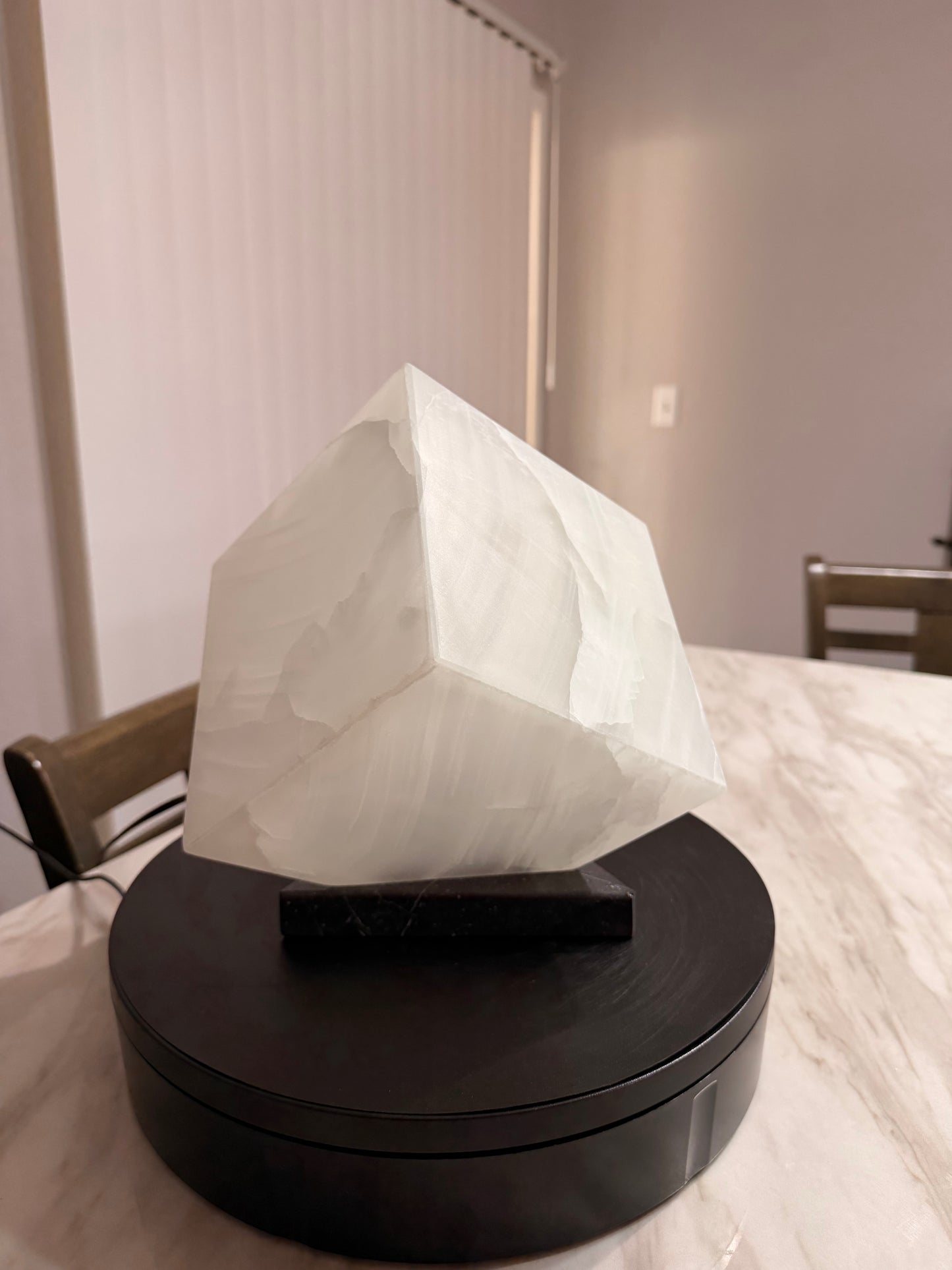 Elegant Cube Shape Night Light   /Translucent White Onyx Lamp  /Fancy Stone Lamp/ Table Lamp/One of a kind Stone Lamp/6"X6"X 6"