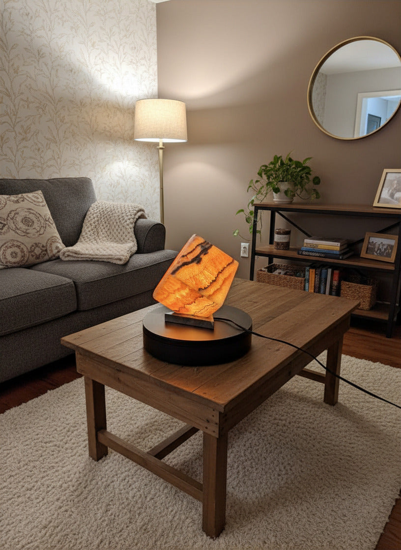 Golden Honey Onyx -Multi Color Onyx Cube Shape Lamp 6"X6"X6"" /Cute Stone Light/Night Lamp/Desk Lamp/Living Room Lamp