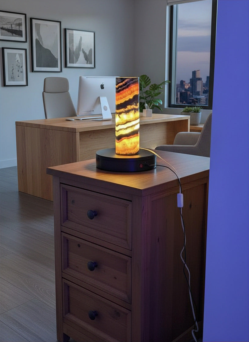13" Tall Desk Night Light Multicolor Onyx Cylinder Lamp