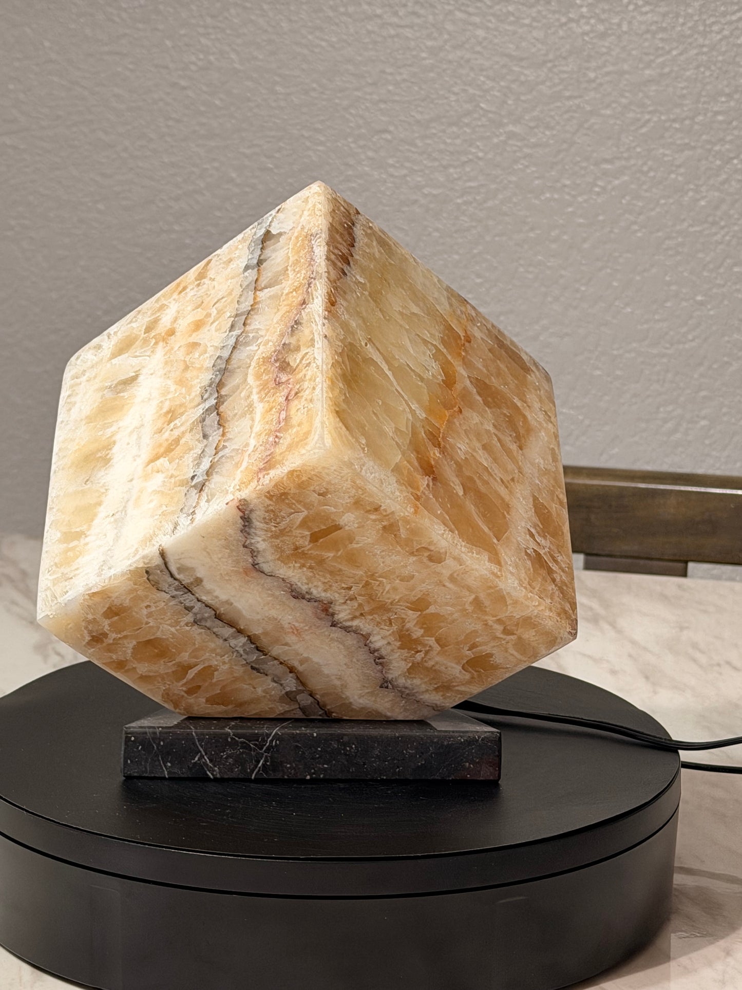 Golden Honey Onyx -Multi Color Onyx Cube Shape Lamp 6"X6"X6"" /Cute Stone Light/Night Lamp/Desk Lamp/Living Room Lamp
