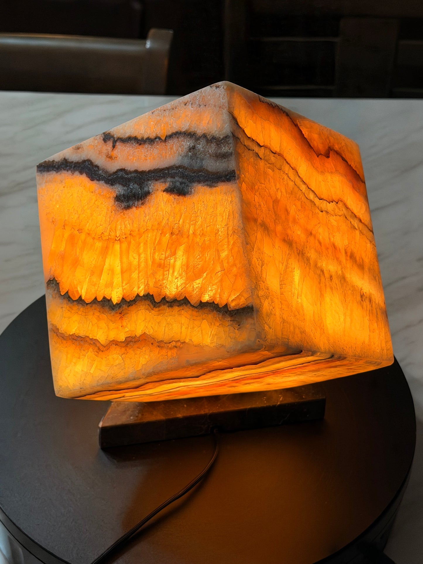 Golden Honey Onyx -Multi Color Onyx Cube Shape Lamp 6"X6"X6"" /Cute Stone Light/Night Lamp/Desk Lamp/Living Room Lamp