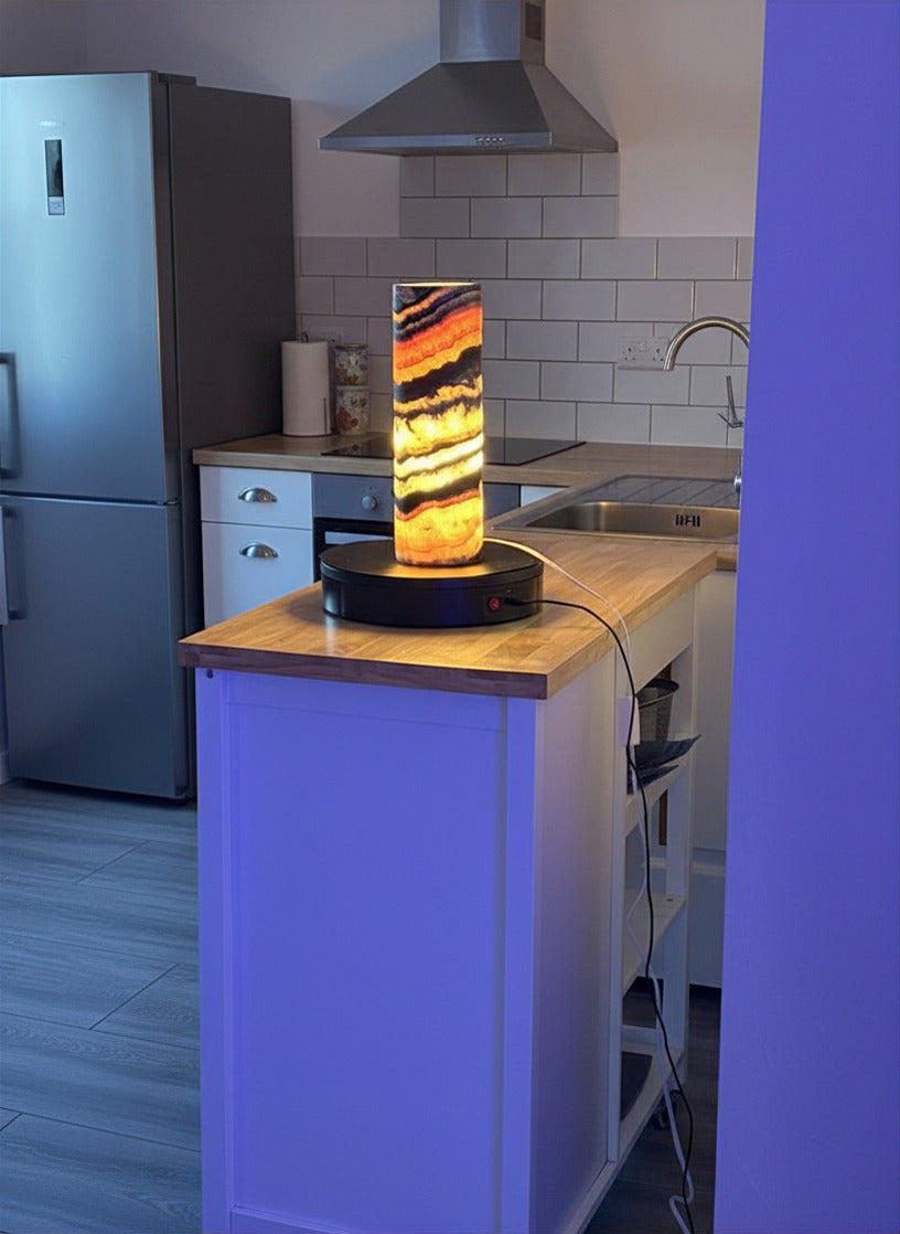 13" Tall Desk Night Light Multicolor Onyx Cylinder Lamp