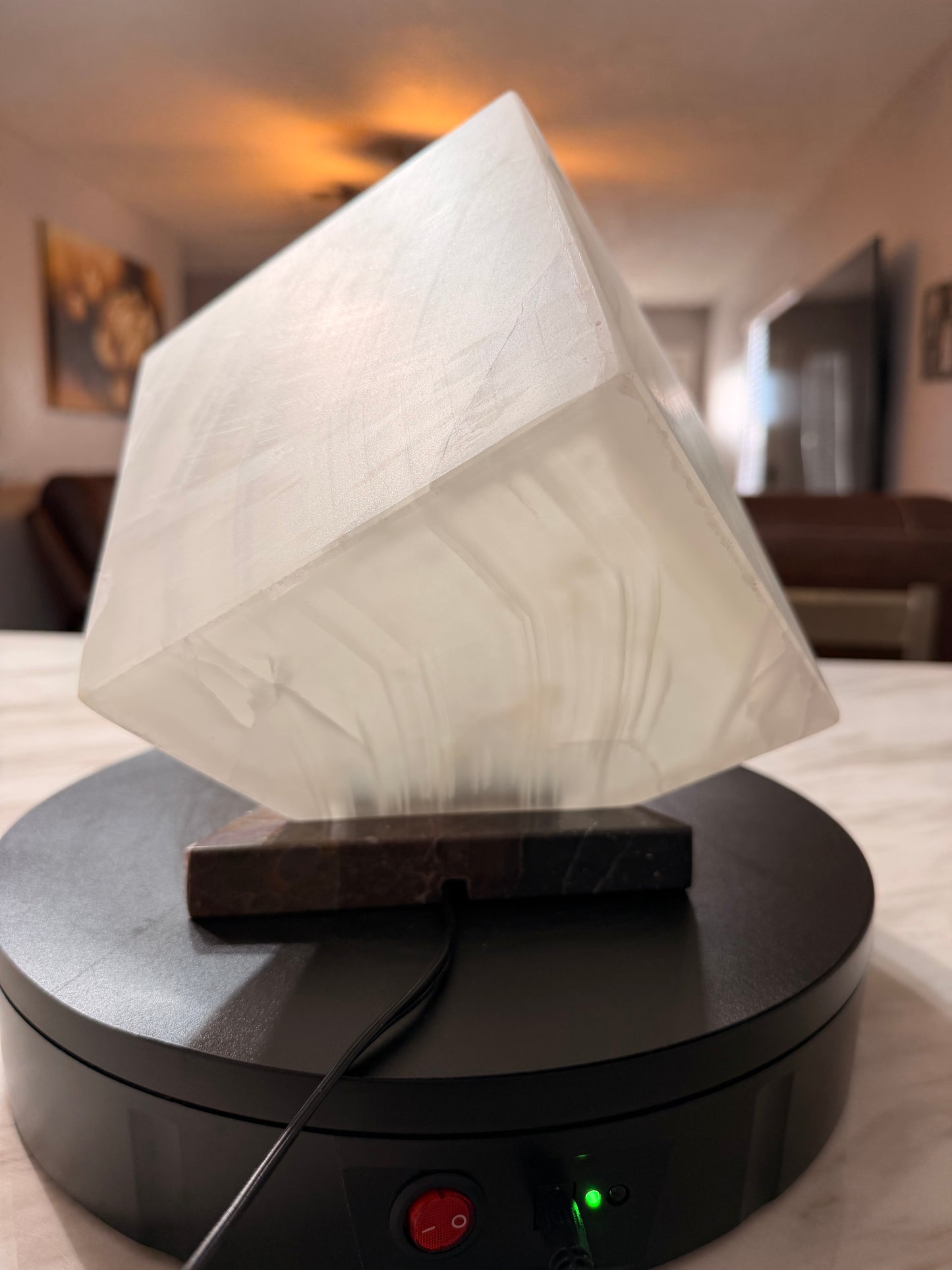 Elegant Cube Shape Night Light   /Translucent White Onyx Lamp  /Fancy Stone Lamp/ Table Lamp/One of a kind Stone Lamp/6"X6"X 6"