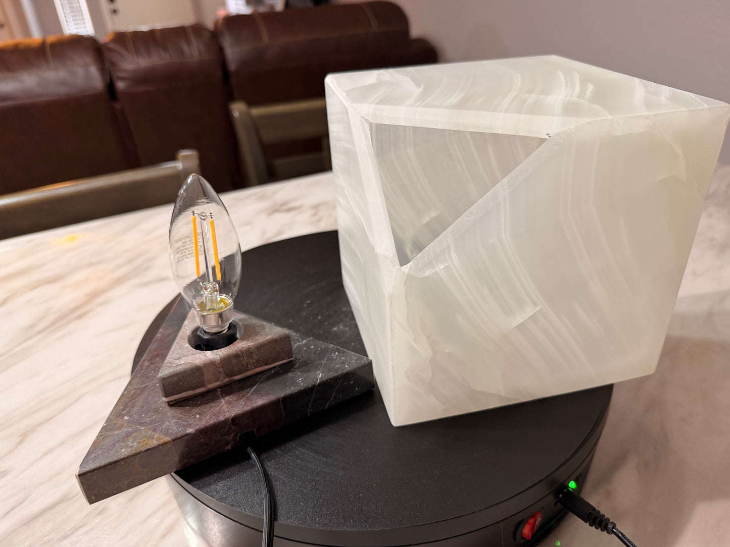 Elegant Cube Shape Night Light   /Translucent White Onyx Lamp  /Fancy Stone Lamp/ Table Lamp/One of a kind Stone Lamp/6"X6"X 6"