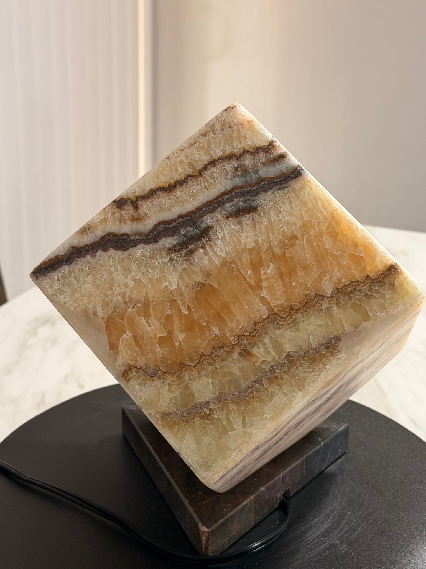 Golden Honey Onyx -Multi Color Onyx Cube Shape Lamp 6"X6"X6"" /Cute Stone Light/Night Lamp/Desk Lamp/Living Room Lamp