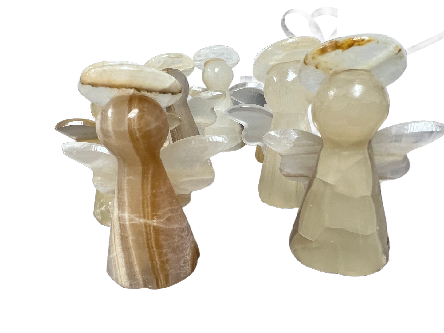 Hand Carved Banded Amber Onyx Angels 3" tall/yellow /brown onyx Angel Figurines/Angel Carving/Carved Onyx/Halo/Crystal Carved Angel/Crystal