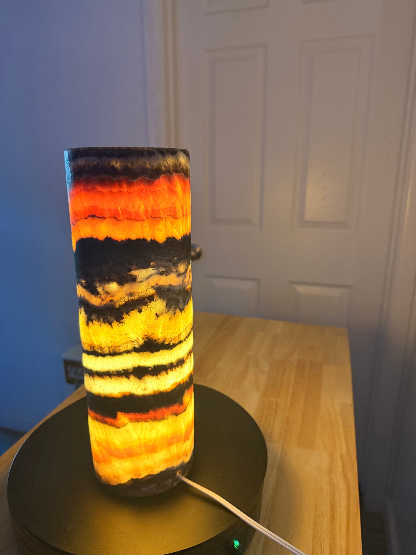 13" Tall Desk Night Light Multicolor Onyx Cylinder Lamp