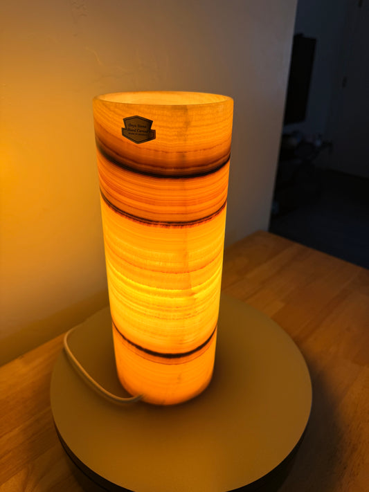 Petite Tangerine Cylinder Onyx Lamp 12"X5"/Crystal Lamp/Crystal tower lamp/Desk Lamp/Nightstand Lamp/Stone Lamp/Beautiful Lamp