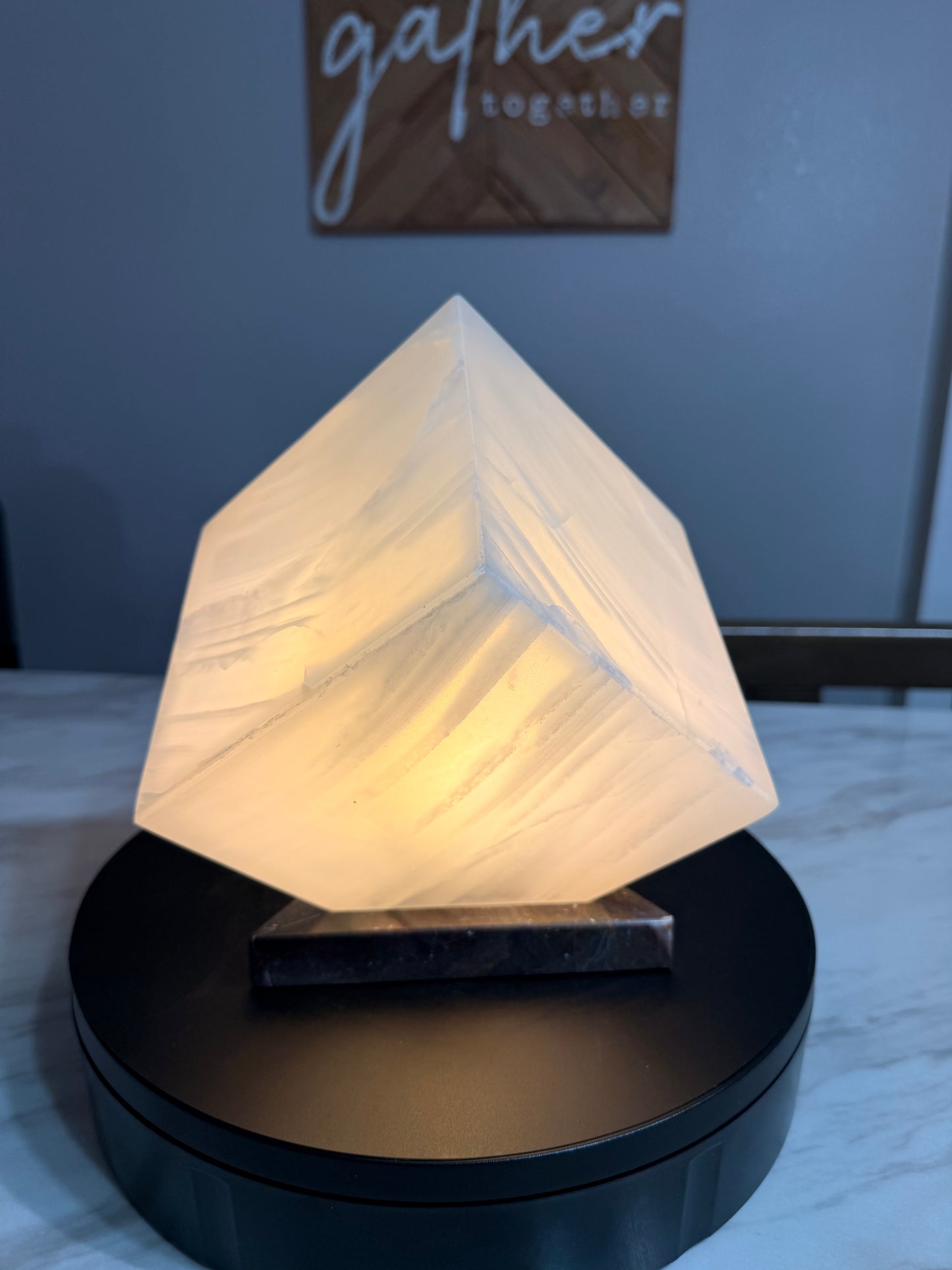 Elegant Cube Shape Night Light   /Translucent White Onyx Lamp  /Fancy Stone Lamp/ Table Lamp/One of a kind Stone Lamp/6"X6"X 6"