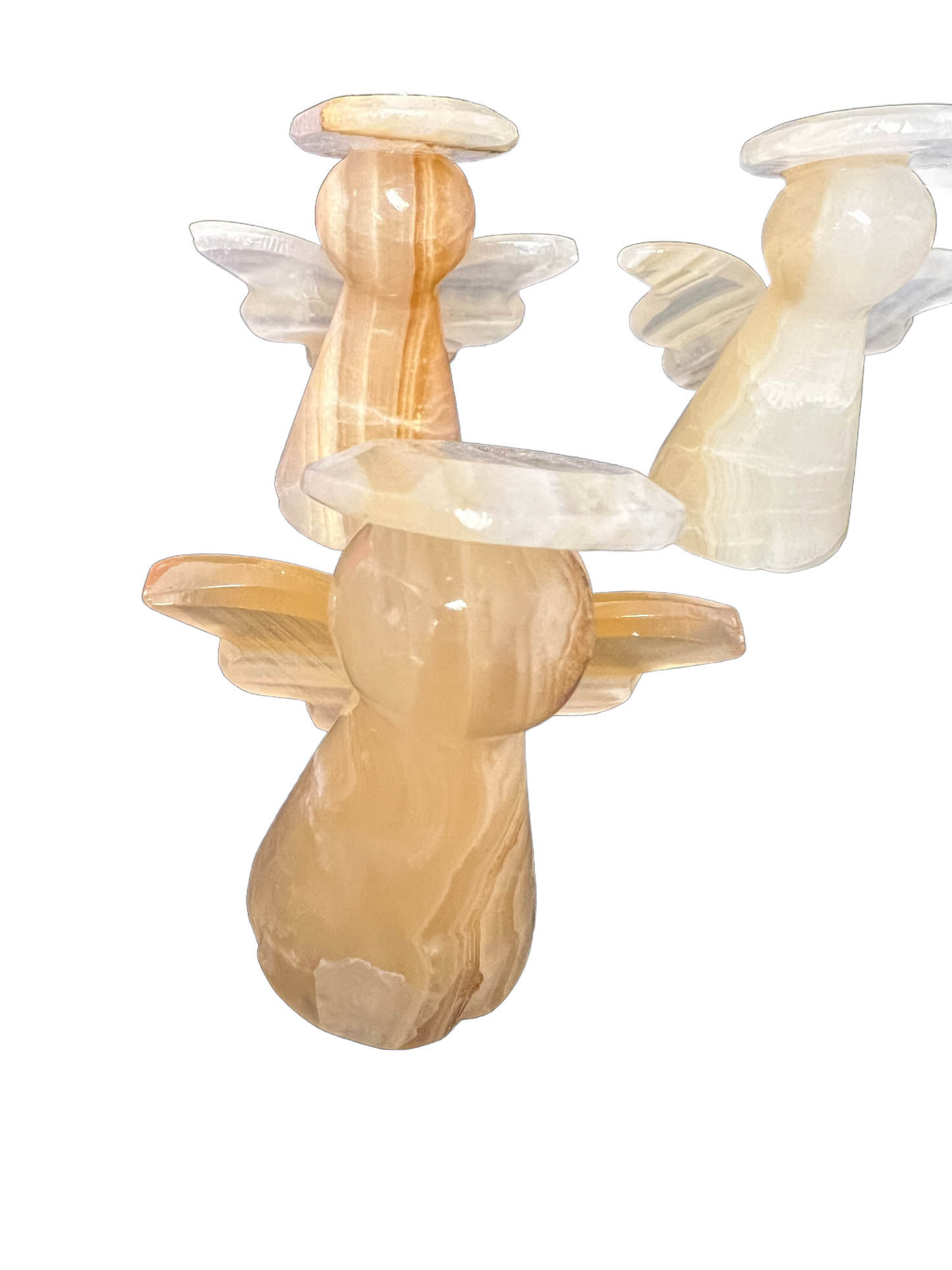 Hand Carved Banded Amber Onyx Angels 3" tall/yellow /brown onyx Angel Figurines/Angel Carving/Carved Onyx/Halo/Crystal Carved Angel/Crystal