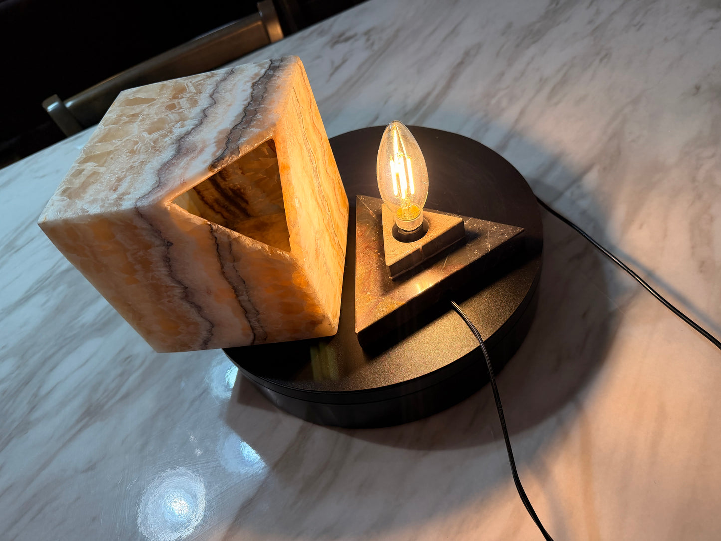 Golden Honey Onyx -Multi Color Onyx Cube Shape Lamp 6"X6"X6"" /Cute Stone Light/Night Lamp/Desk Lamp/Living Room Lamp