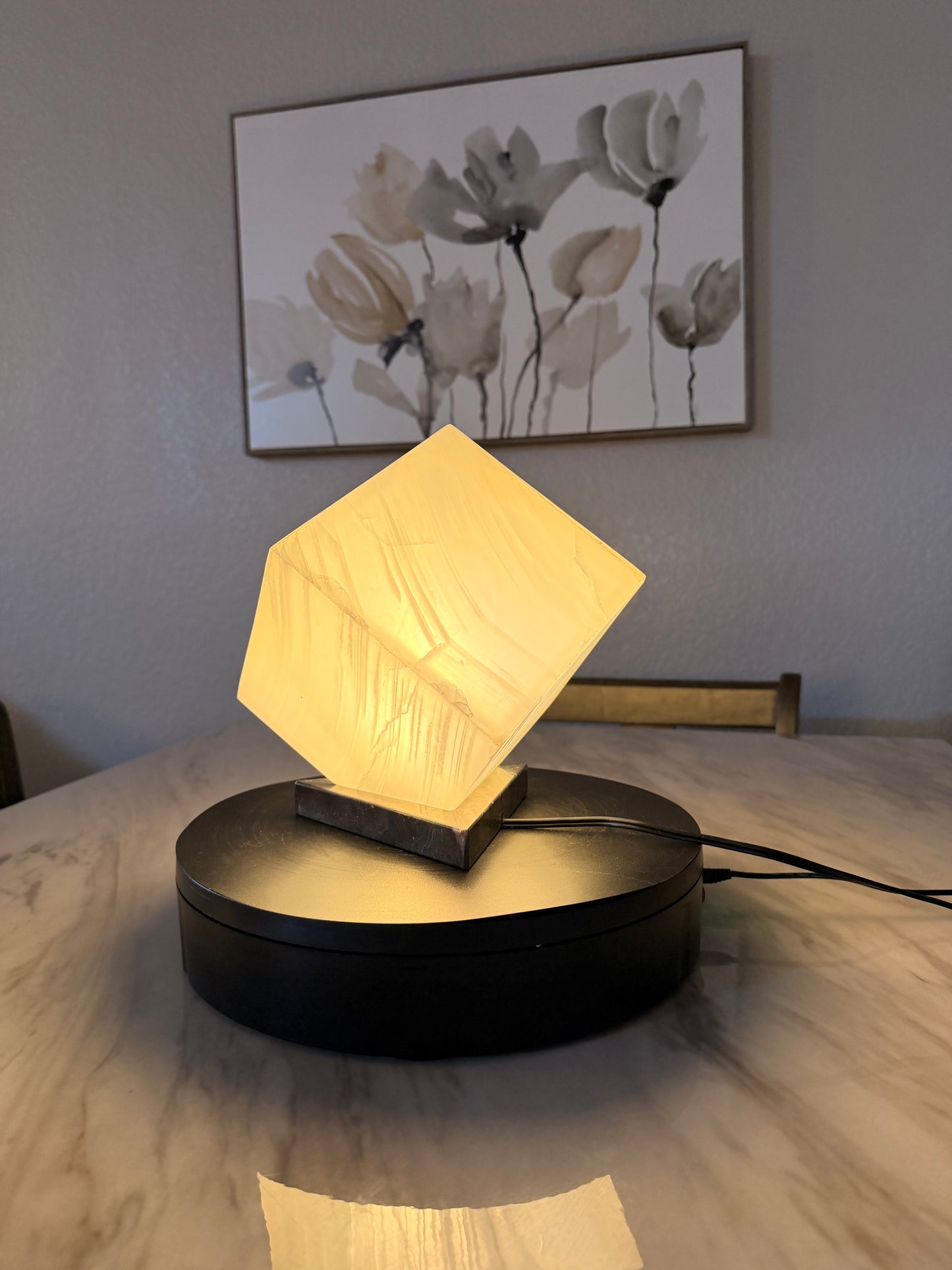 Elegant Cube Shape Night Light   /Translucent White Onyx Lamp  /Fancy Stone Lamp/ Table Lamp/One of a kind Stone Lamp/6"X6"X 6"