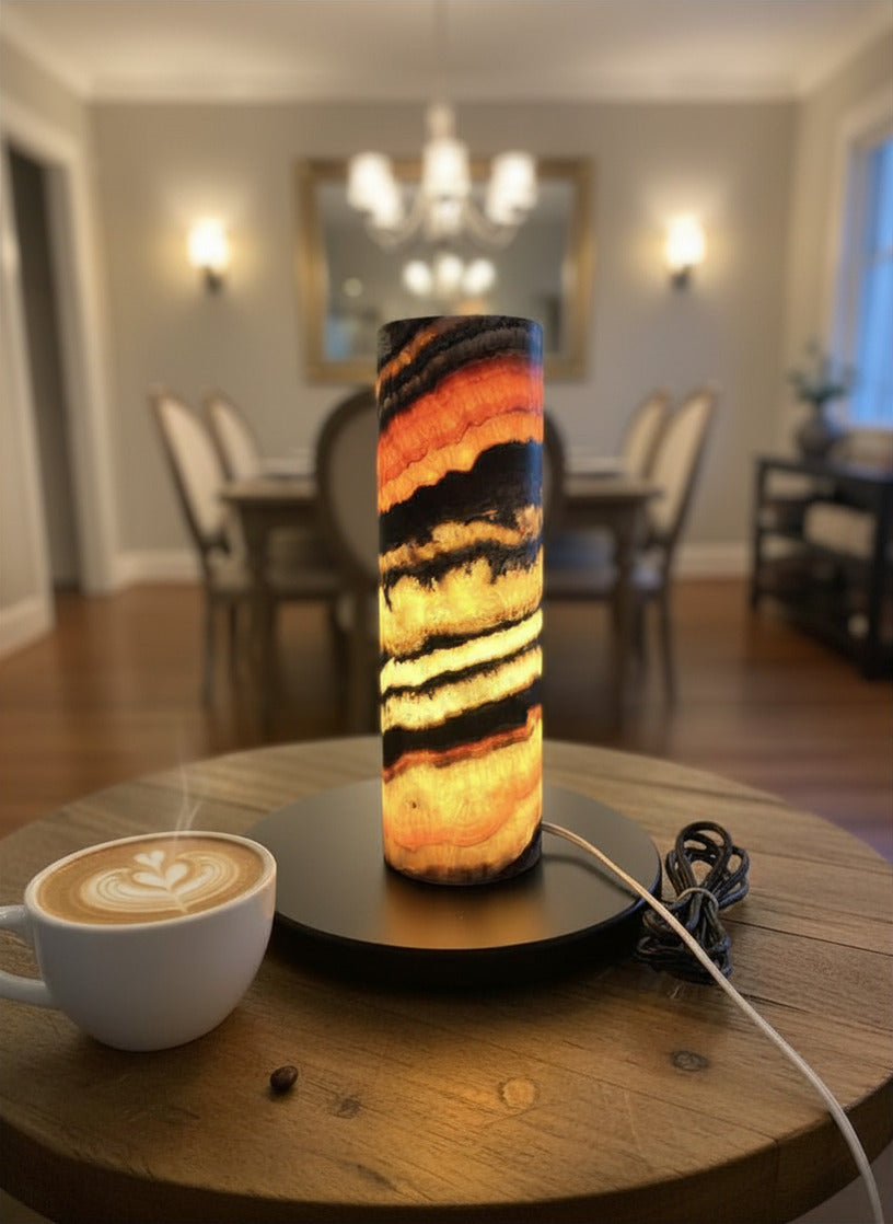 13" Tall Desk Night Light Multicolor Onyx Cylinder Lamp