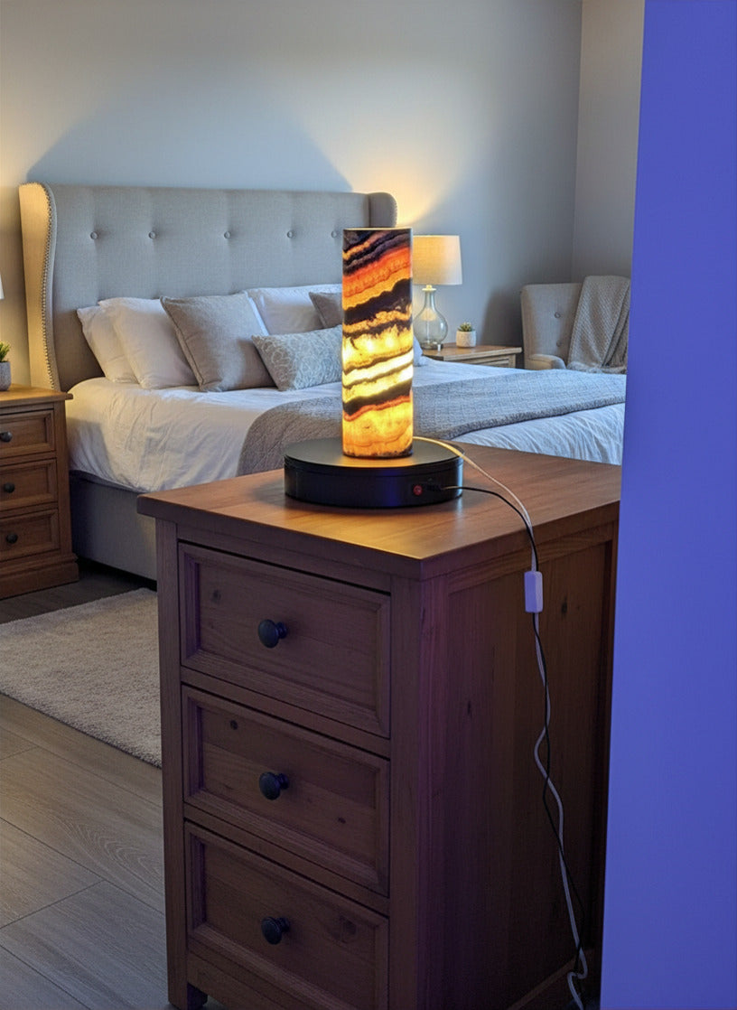 13" Tall Desk Night Light Multicolor Onyx Cylinder Lamp